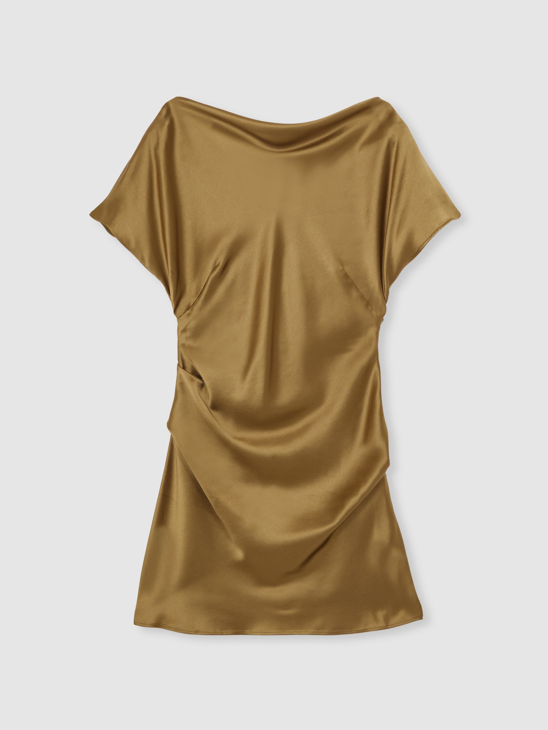 Acler Draped Satin Mini Dress in Gold Moss - Image 2 of 5