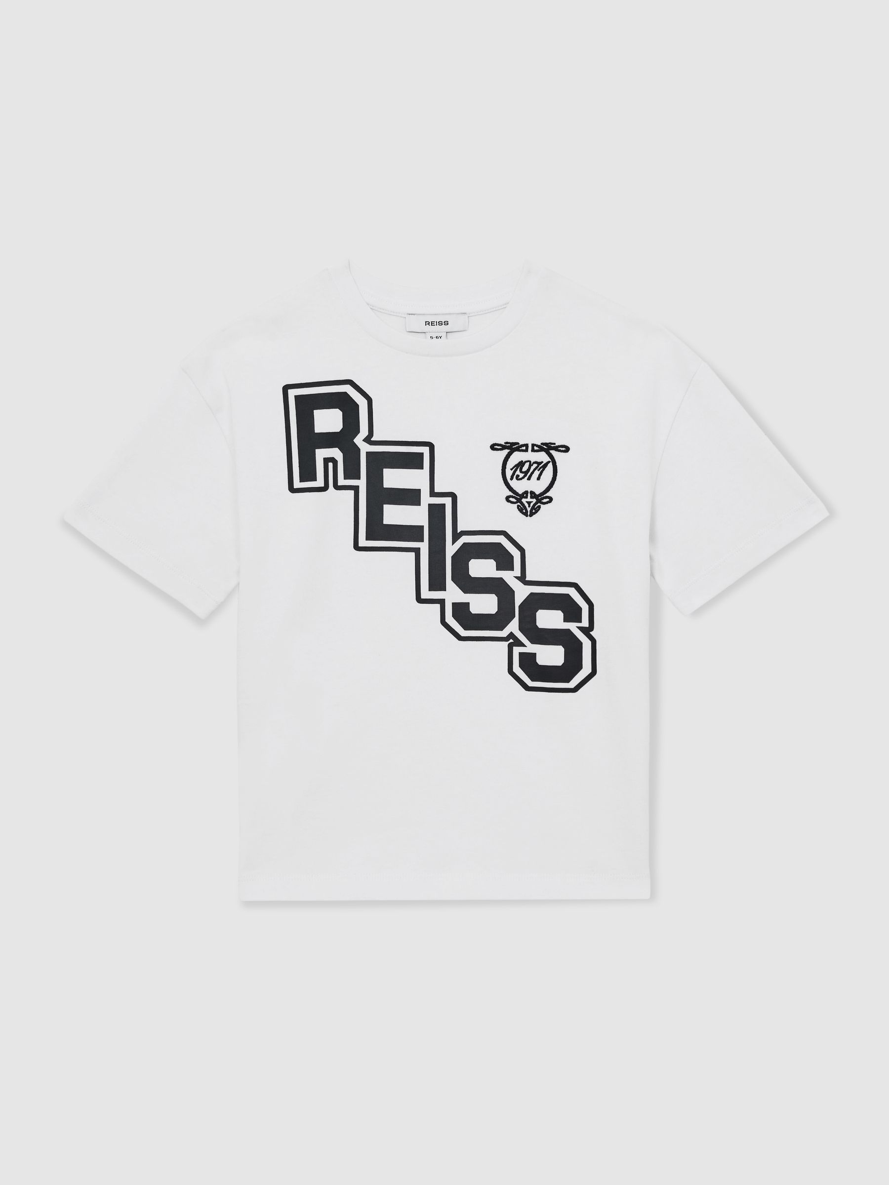 9-13 yrs Cotton Oversized Logo T-Shirt in White/Navy - Image 2 of 4