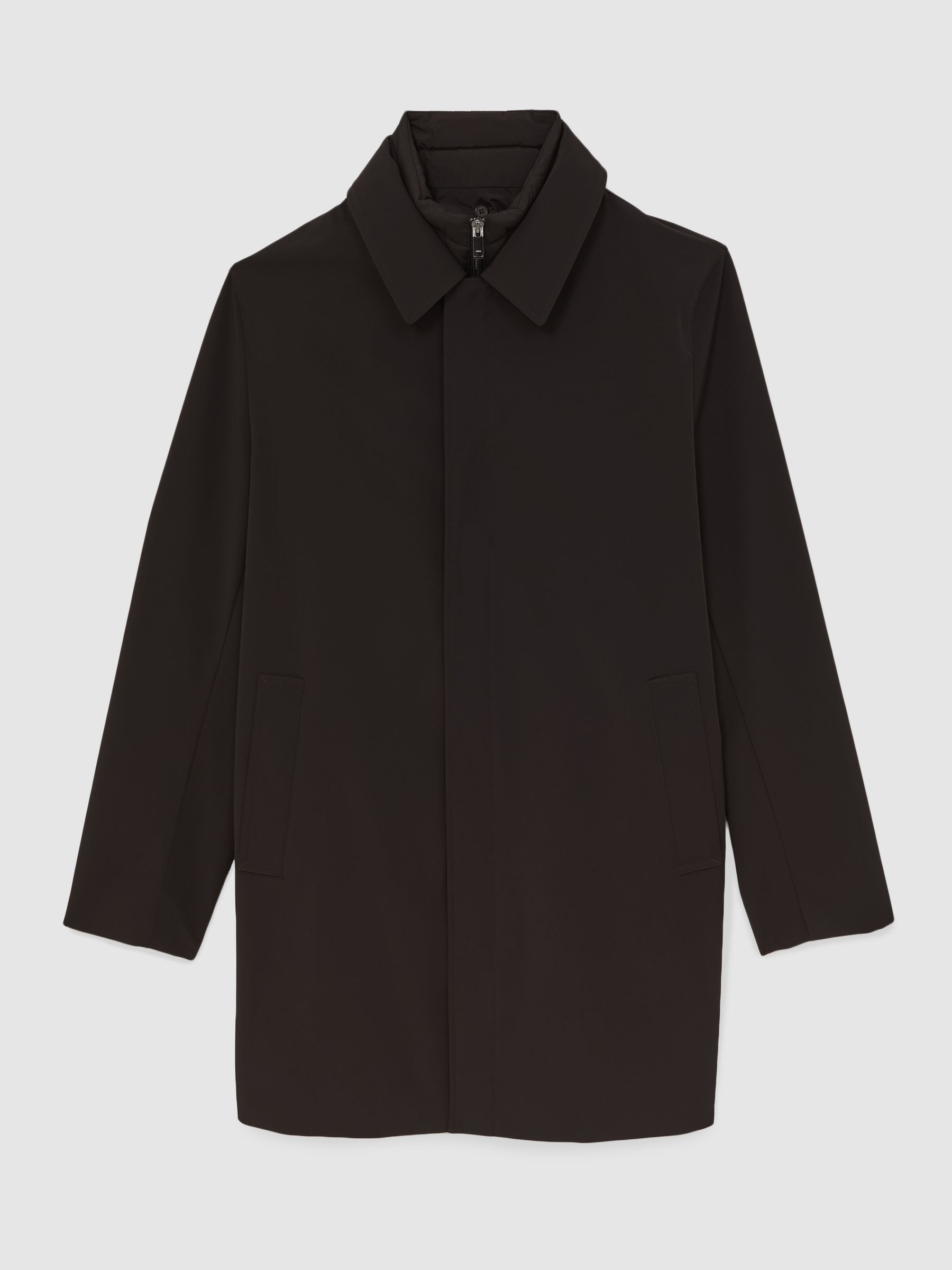 Hybrid Removable Funnel Neck Overcoat in Brown