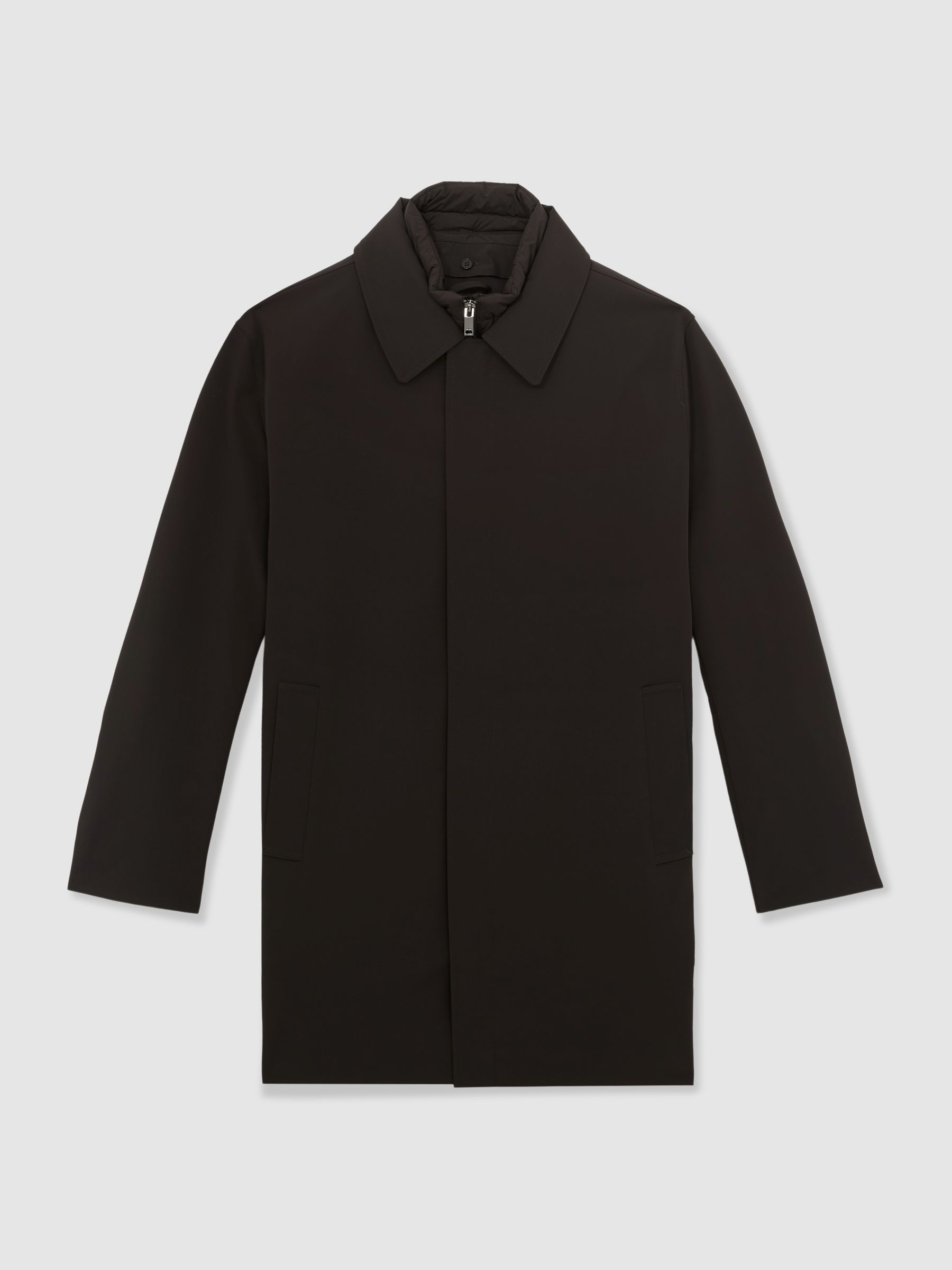 Hybrid Removable Funnel Neck Overcoat in Brown - Image 2 of 8