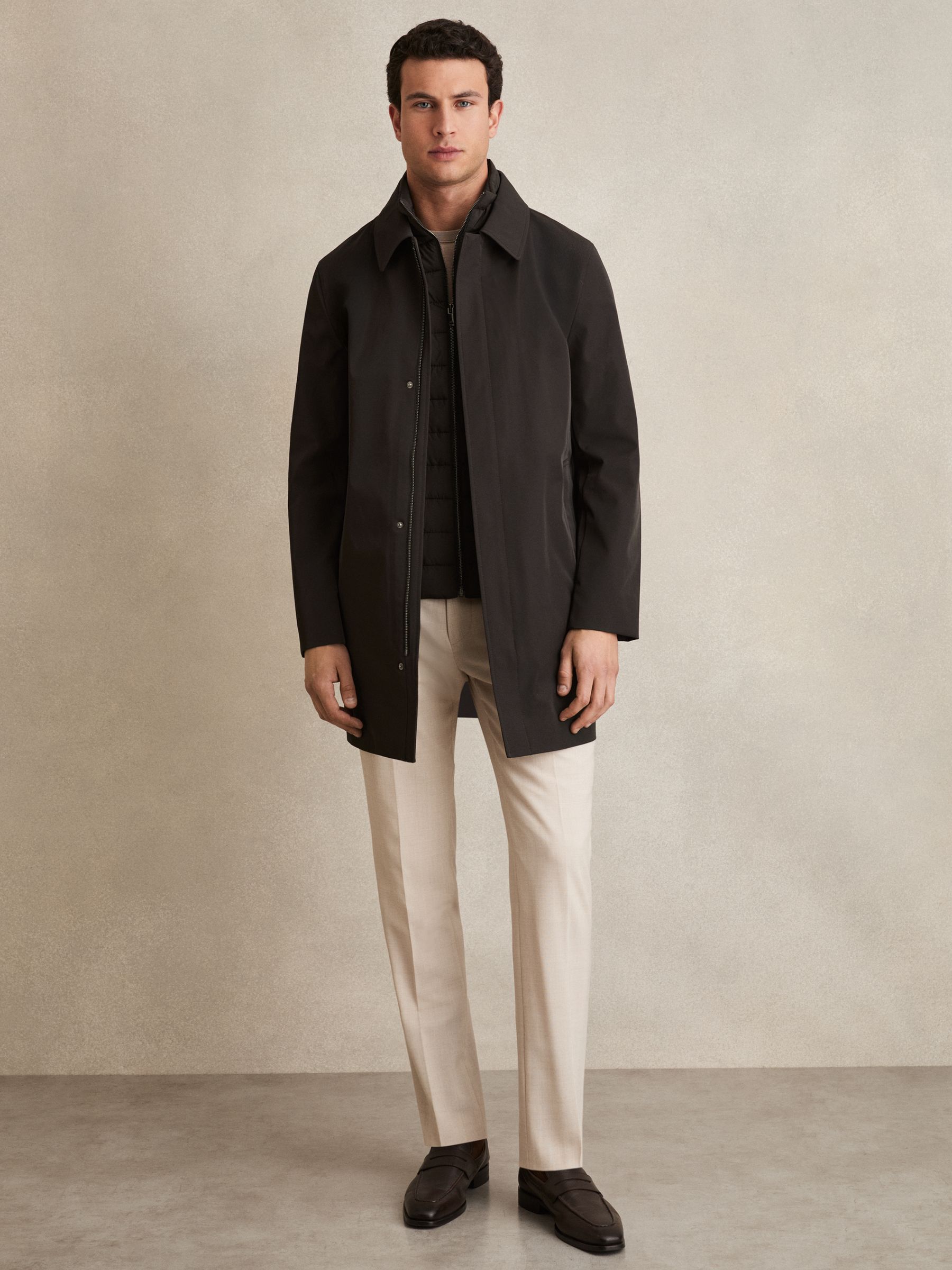 Hybrid Removable Funnel Neck Overcoat in Brown - Image 3 of 8