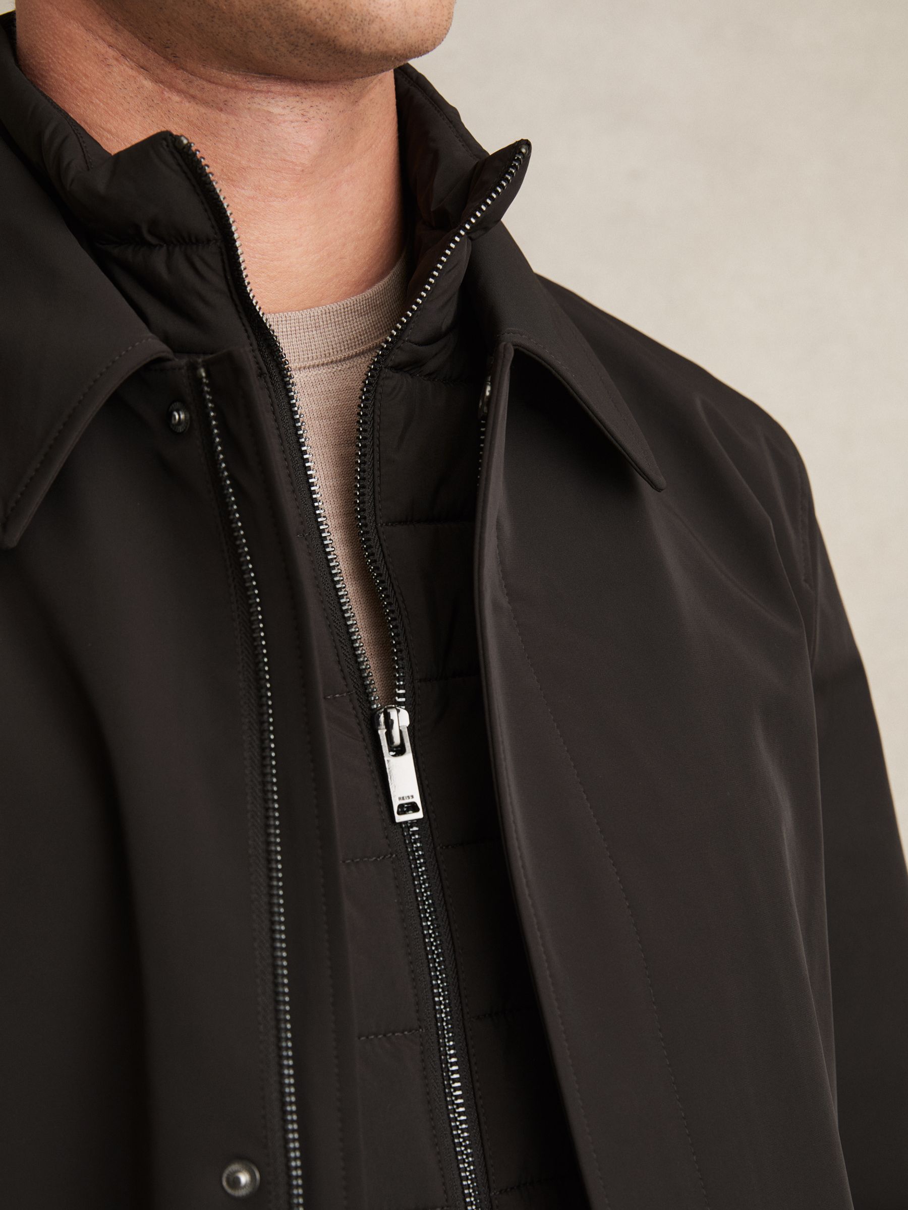 Hybrid Removable Funnel Neck Overcoat in Brown - Image 5 of 8