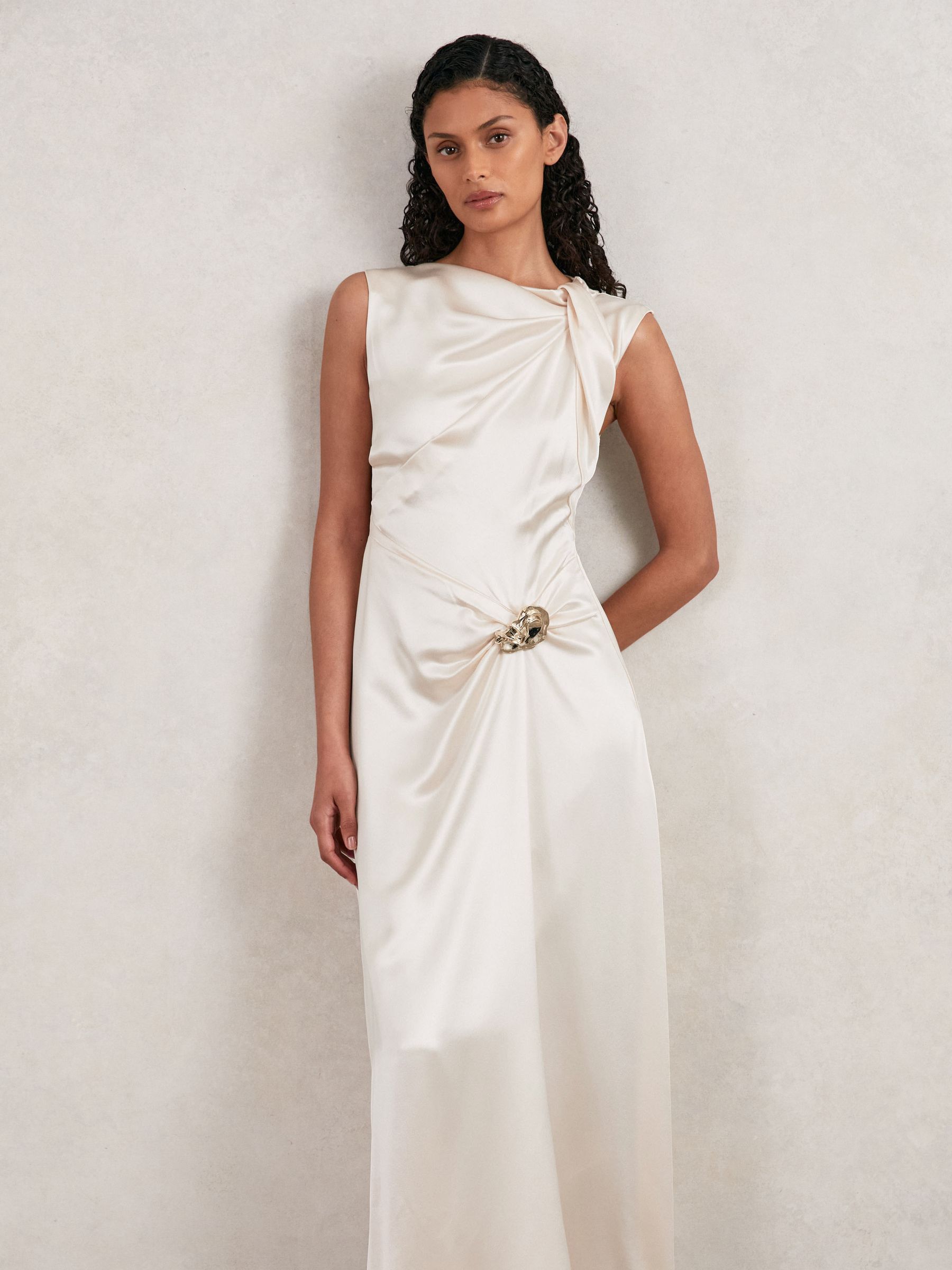 Acler Satin Draped Maxi Dress in Ivory - Image 3 of 5