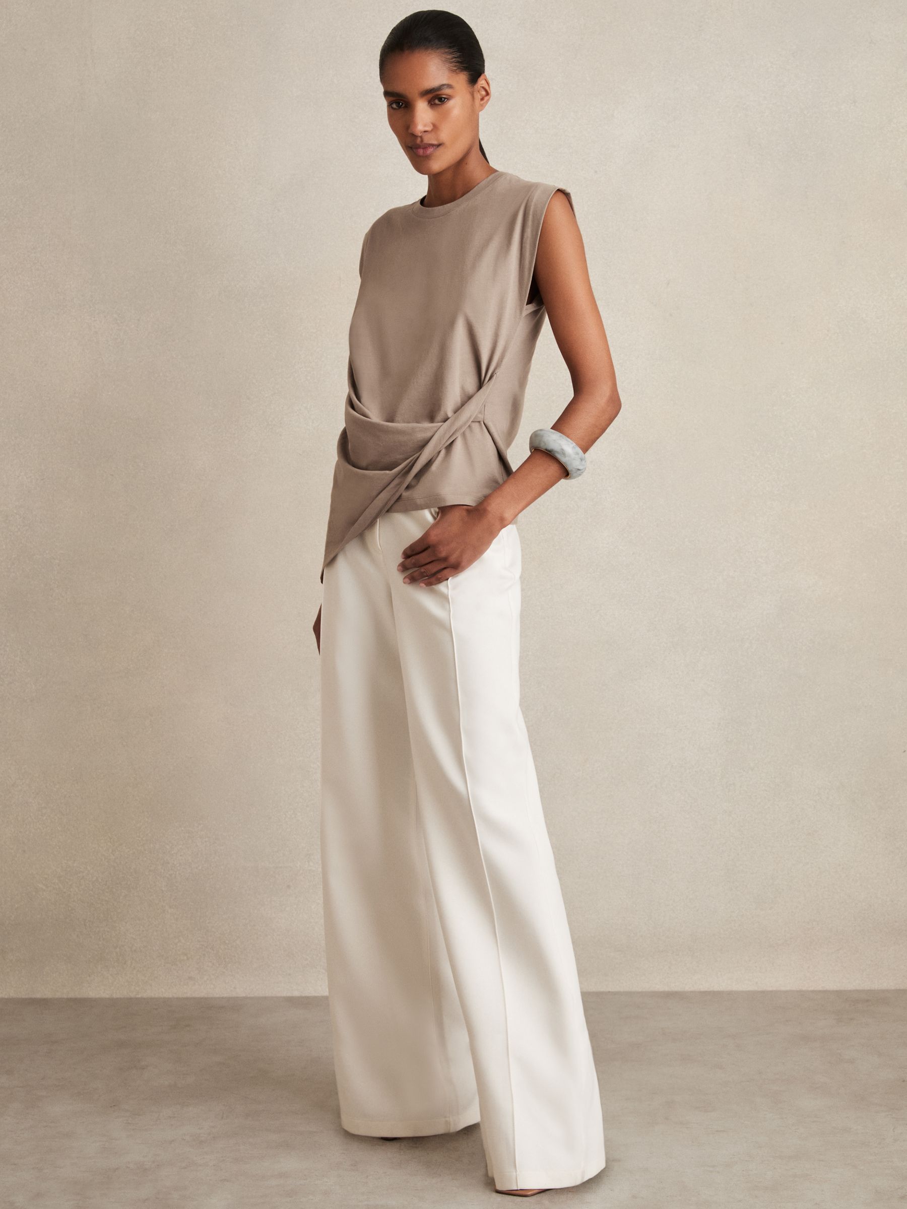 Cotton Drape T-Shirt in Taupe Neutral - Image 3 of 6