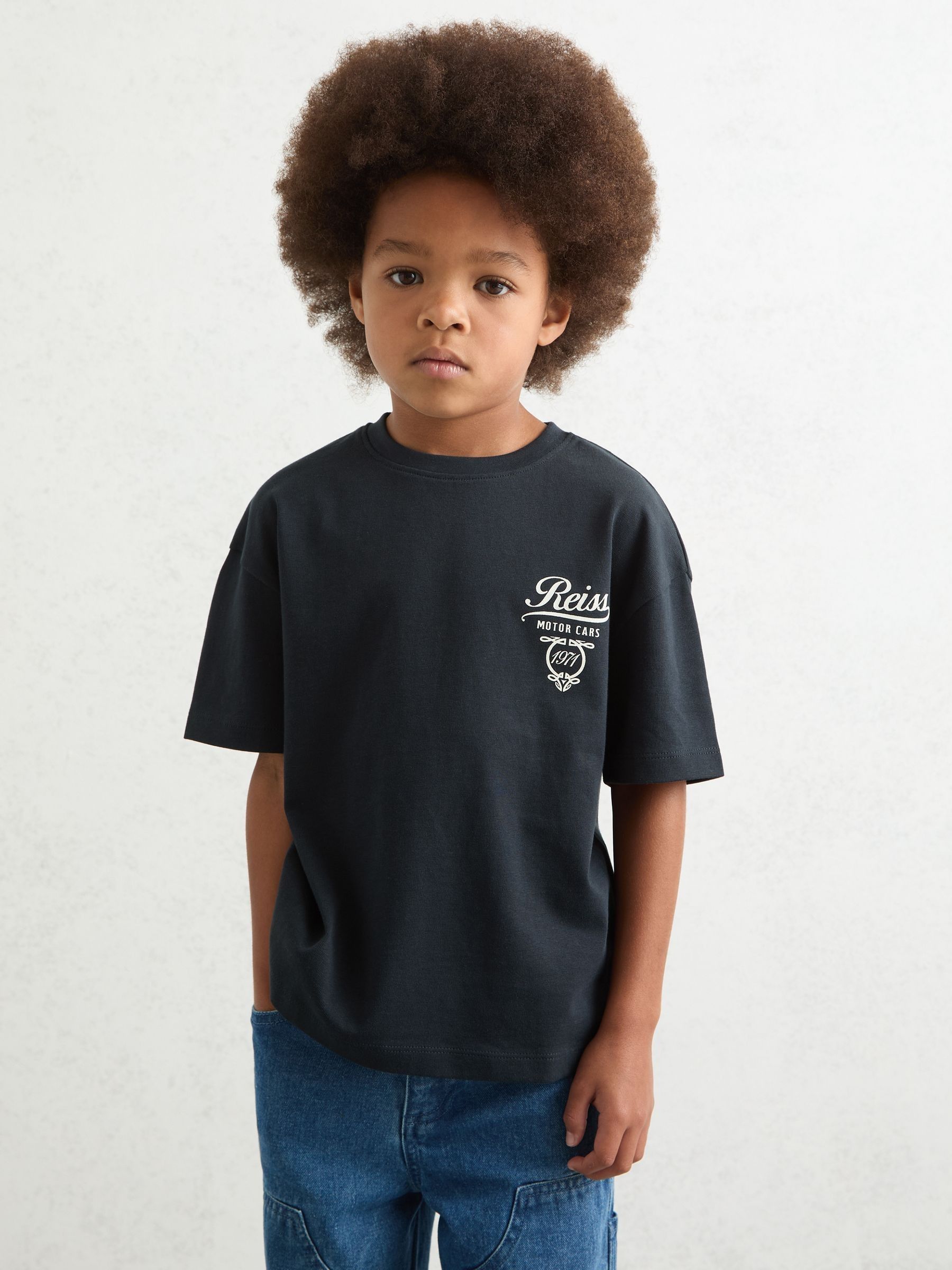 3-9 yrs Cotton Motor Cars-Print T-Shirt in Washed Blue/White - Image 3 of 4
