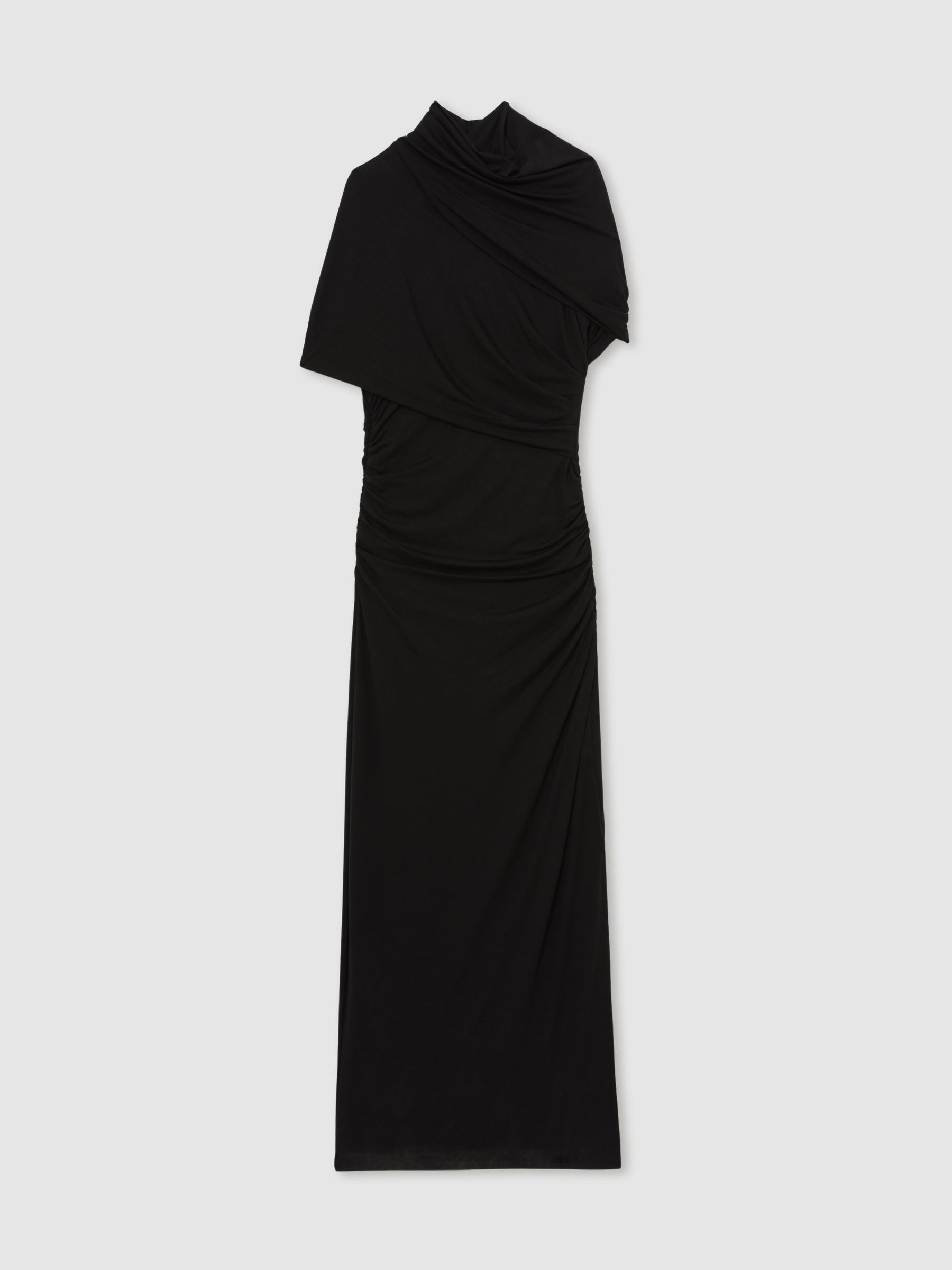 Stretch Lyocell Ruched Midi Dress in Black - Image 2 of 7