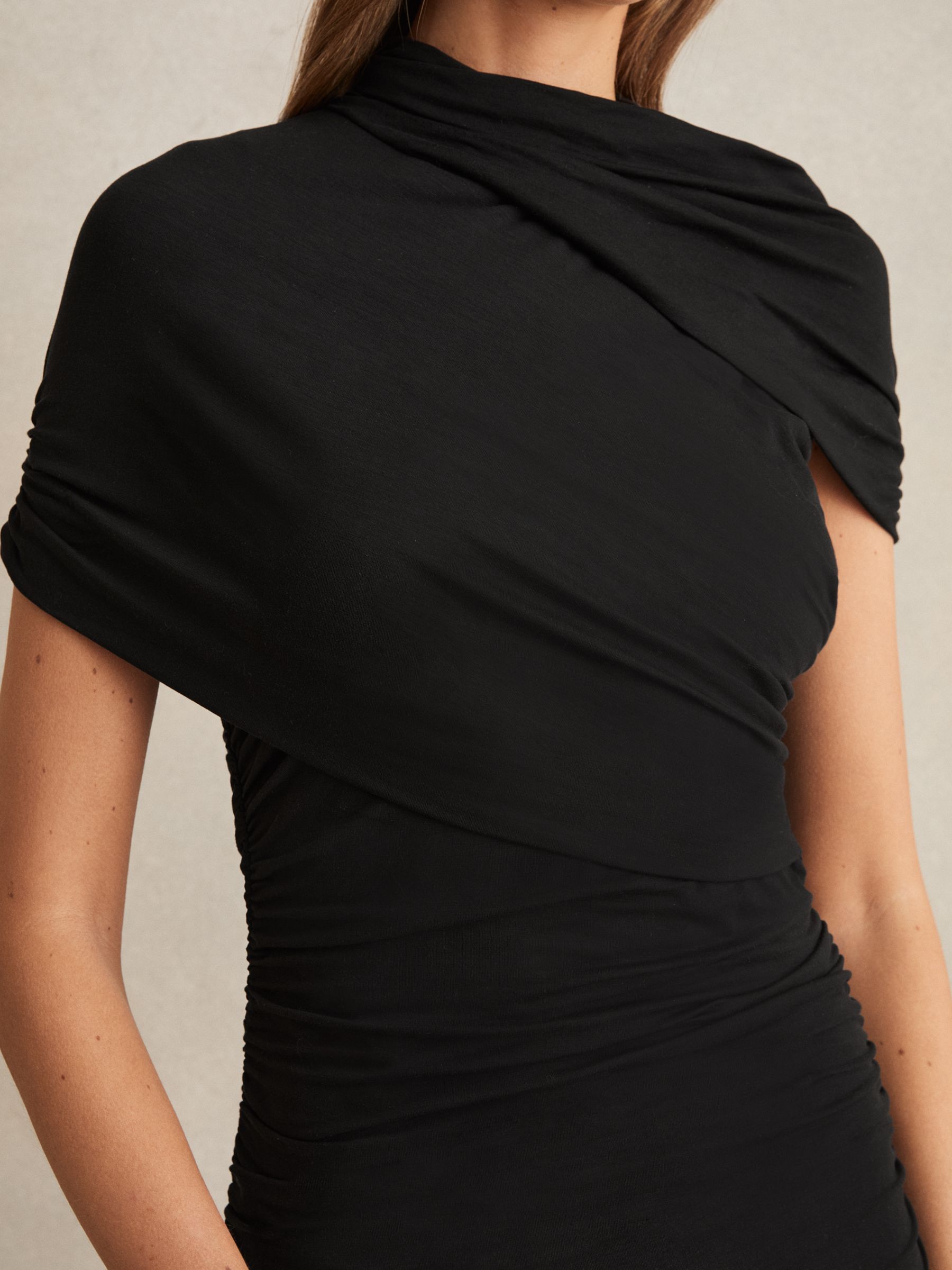 Stretch Lyocell Ruched Midi Dress in Black - Image 4 of 7
