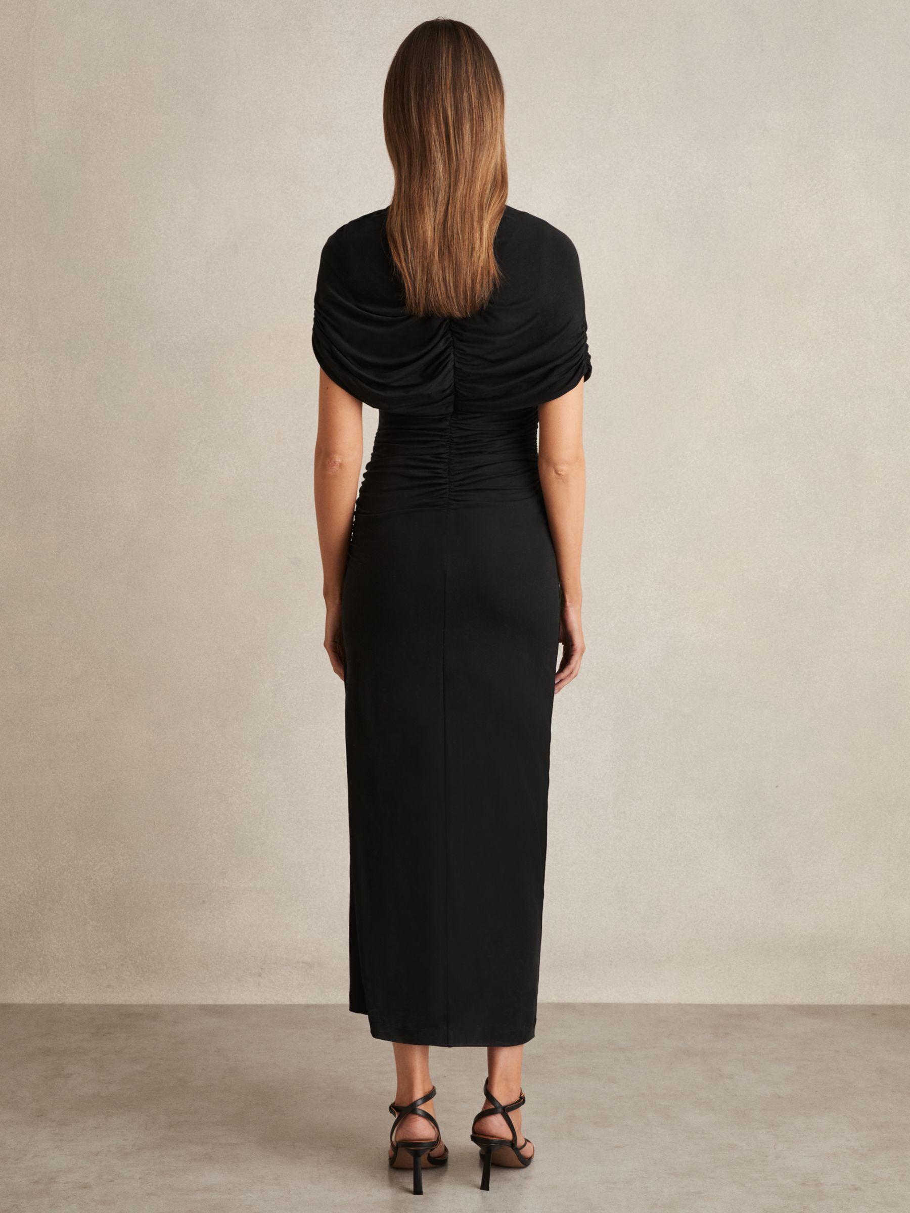 Stretch Lyocell Ruched Midi Dress in Black - Image 5 of 7