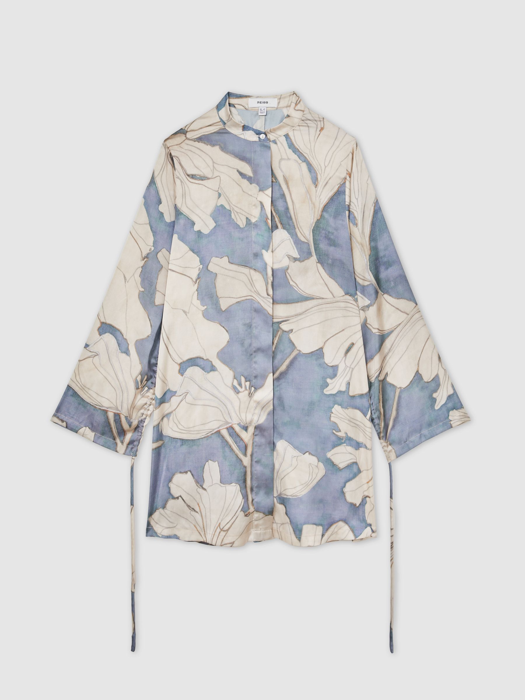 Floral Print Gathered Cut Out Shirt Dress in Blue - Image 2 of 6