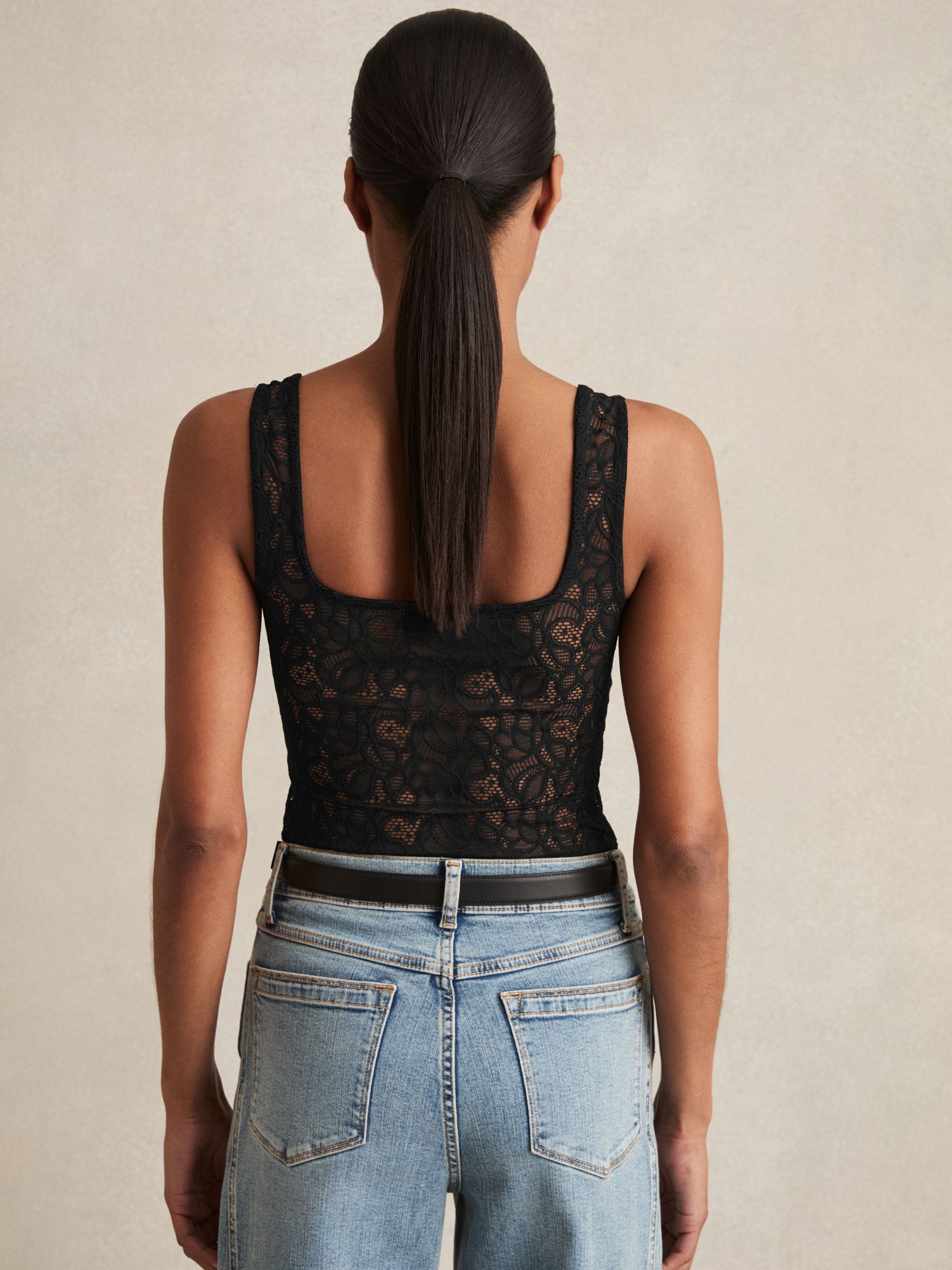 Floral Print Lace Bodysuit in Black - Image 5 of 7