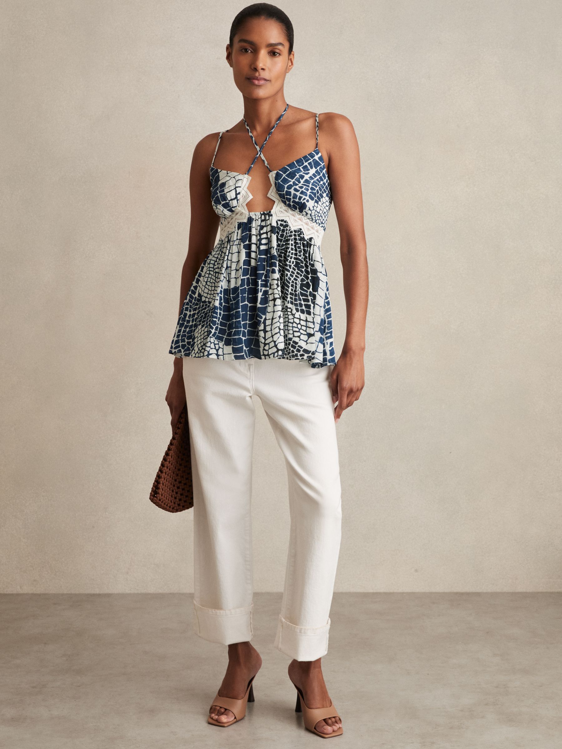 Animal Print Lace Trim Cami Top in Blue - Image 3 of 5