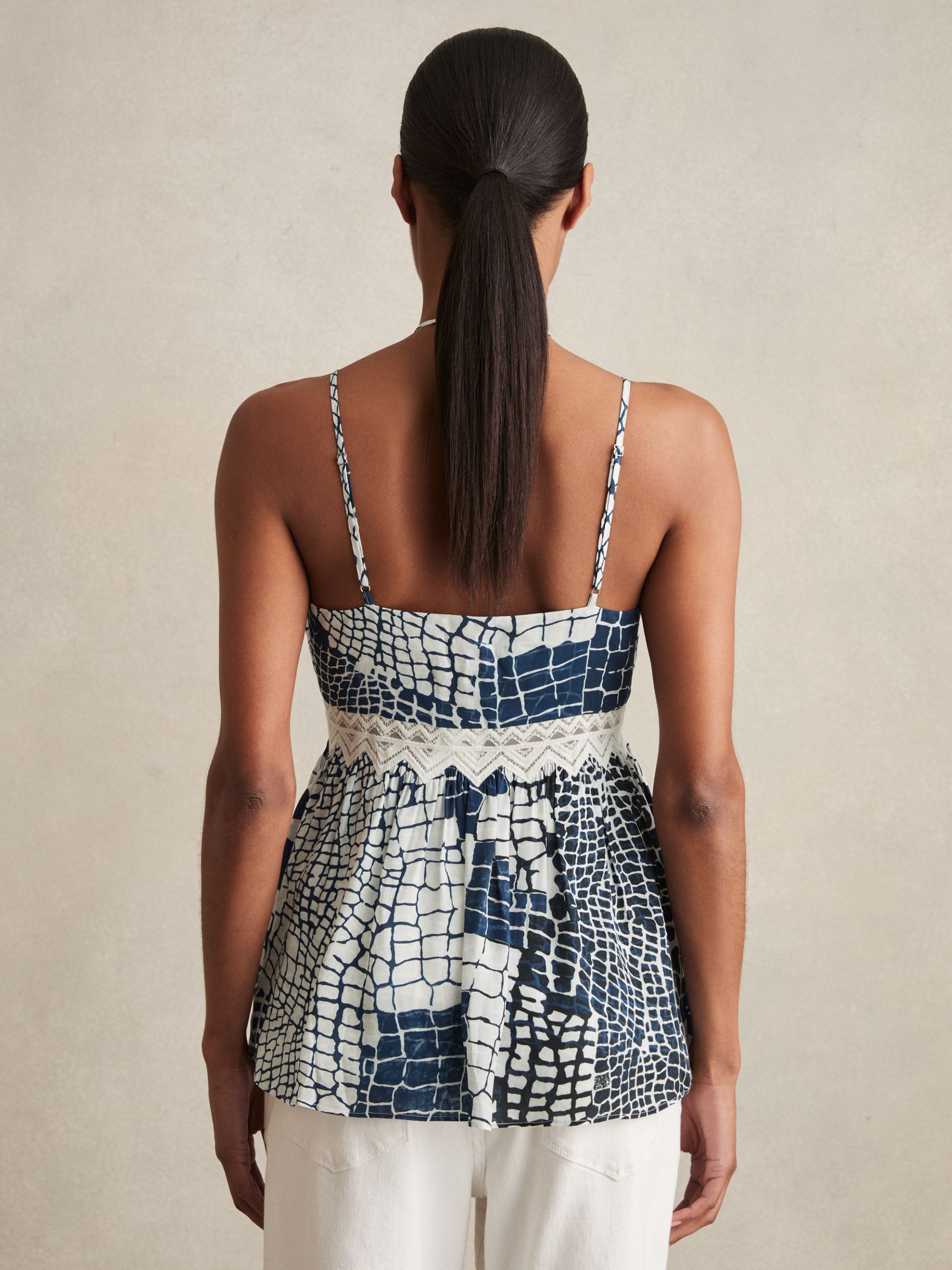 Animal Print Lace Trim Cami Top in Blue - Image 4 of 5