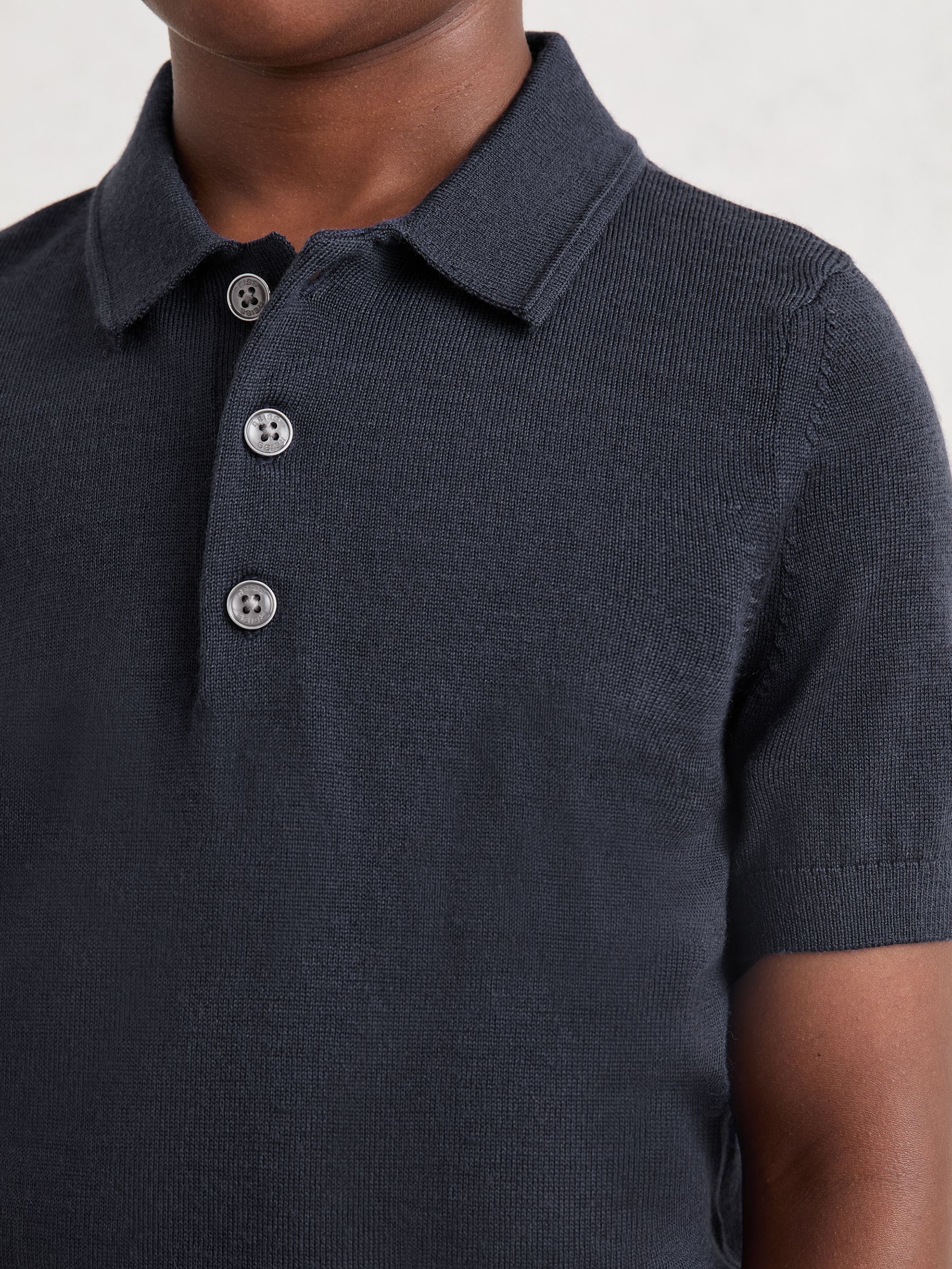 13-14 yrs Wool Short-Sleeve Polo Shirt in Midnight Navy - Image 3 of 4