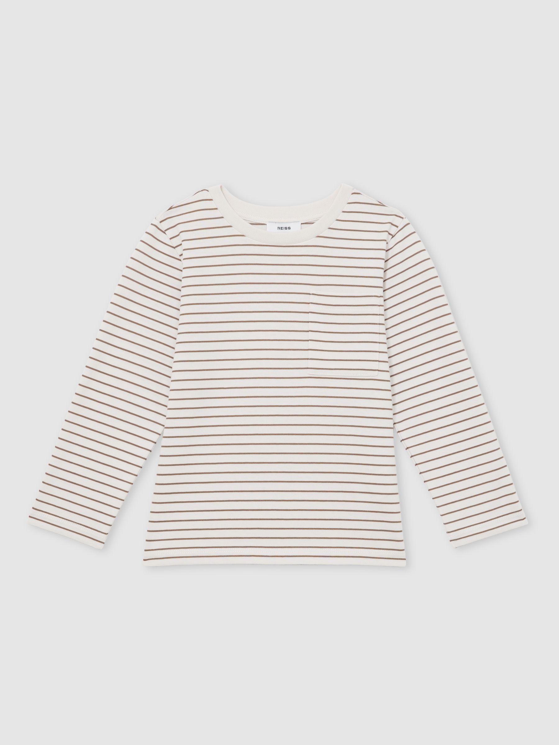 4-9 yrs Stretch-Cotton Stripe T-Shirt in Off White/Camel - Image 2 of 4