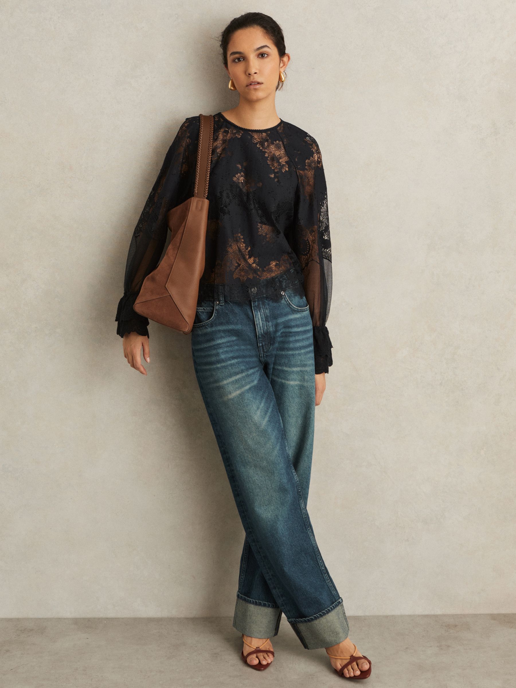 Reiss Draped Jersey Long-Sleeve Top in Black - REISS