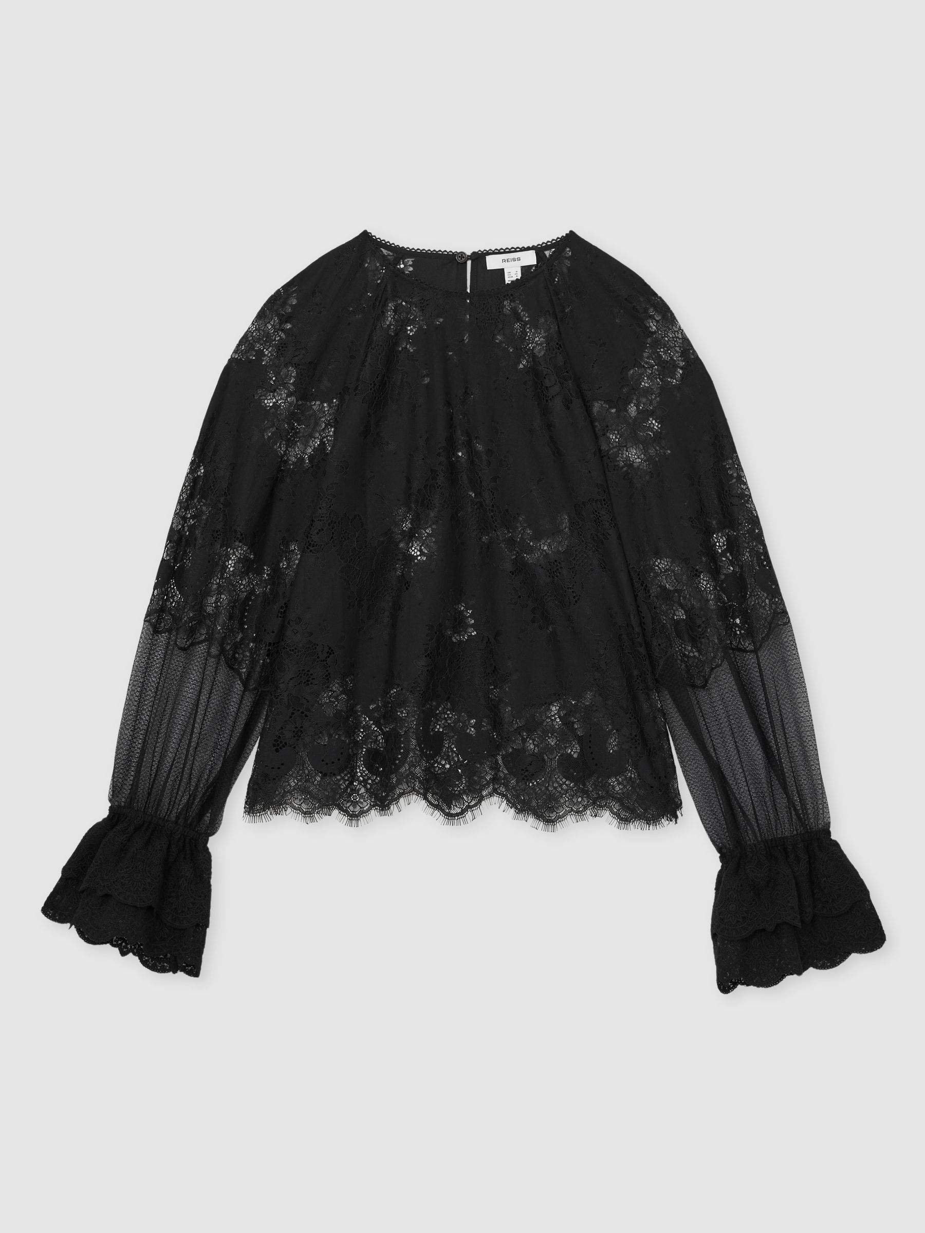 Lace Flared-Cuff Blouse in Navy - Image 2 of 5
