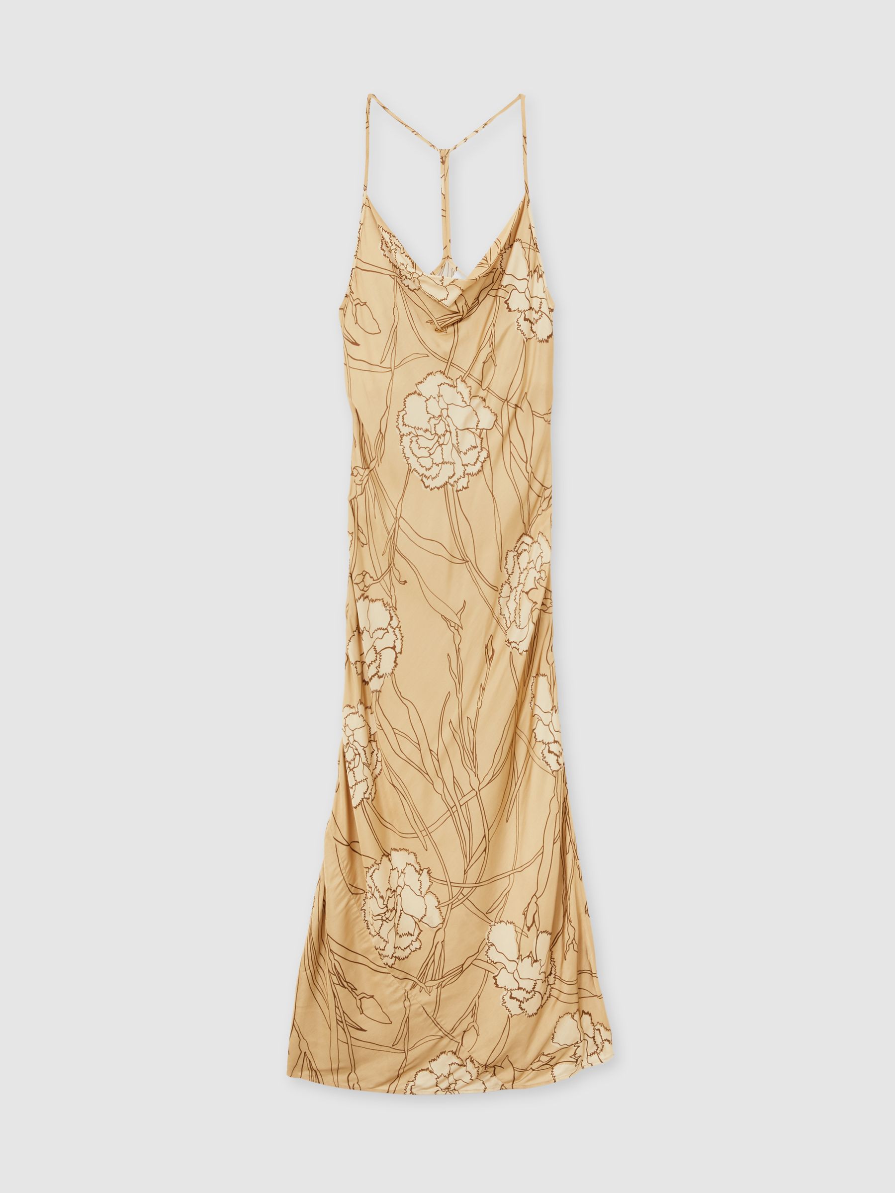 Satin Floral-Print Slip Maxi Dress in Gold - Image 2 of 7