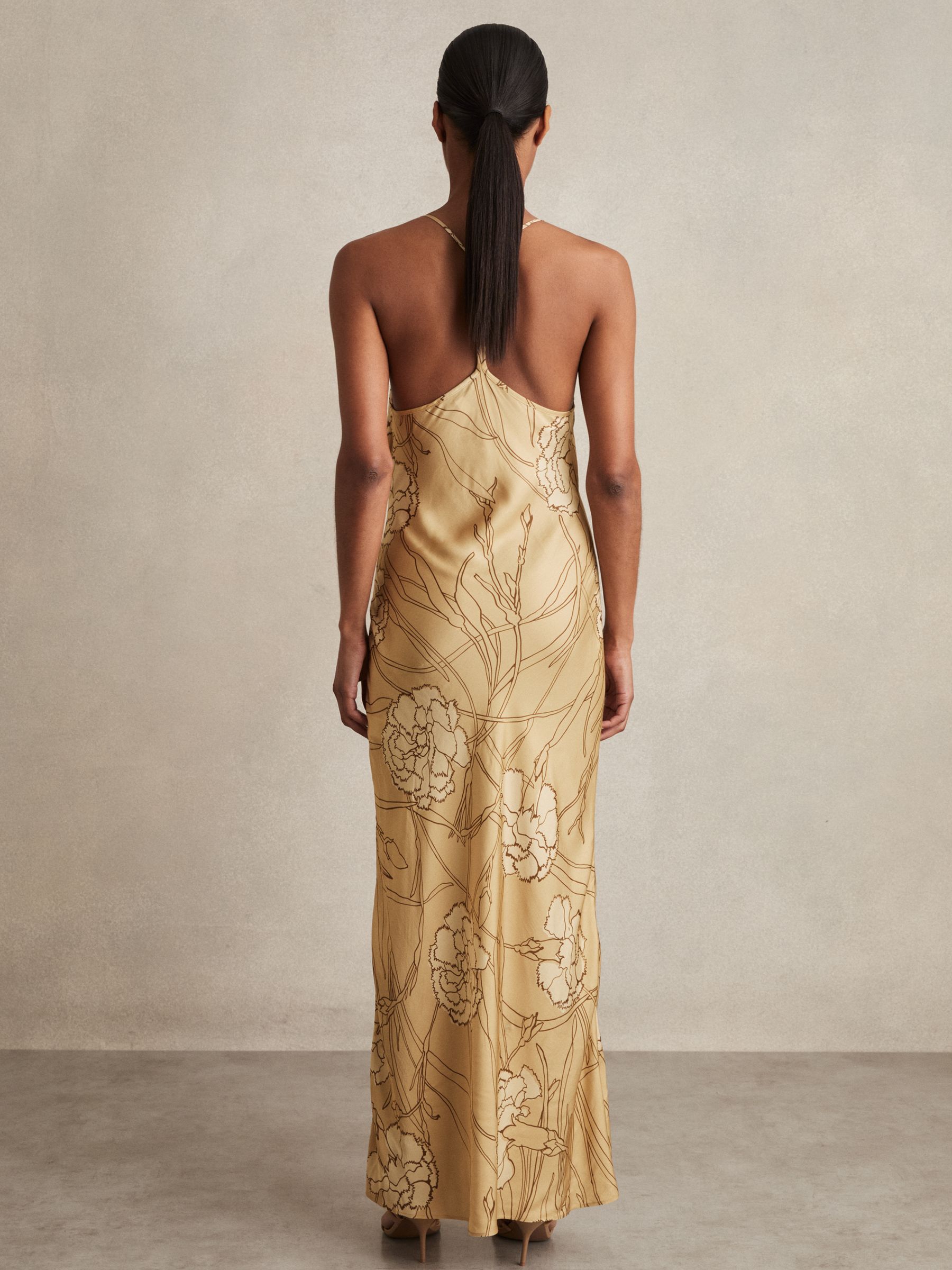 Satin Floral-Print Slip Maxi Dress in Gold - Image 5 of 7