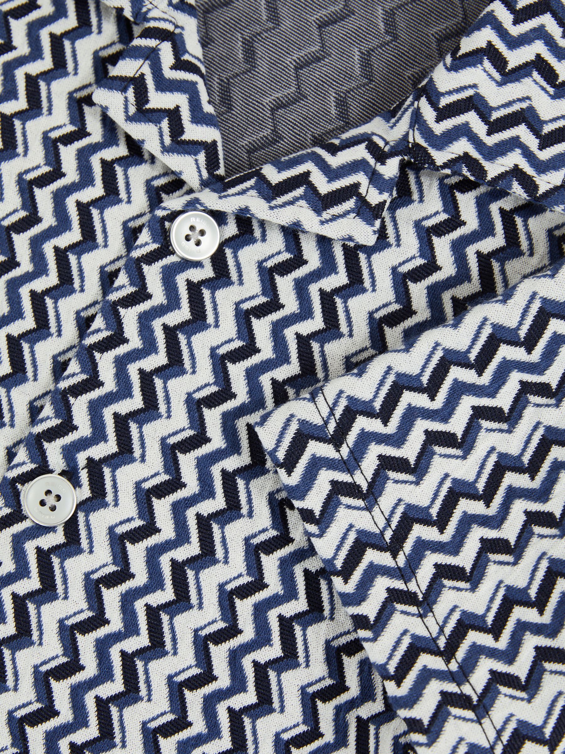 13-14 yrs Zig-Zag Knit Cuban-Collar Shirt in Blue - Image 4 of 4