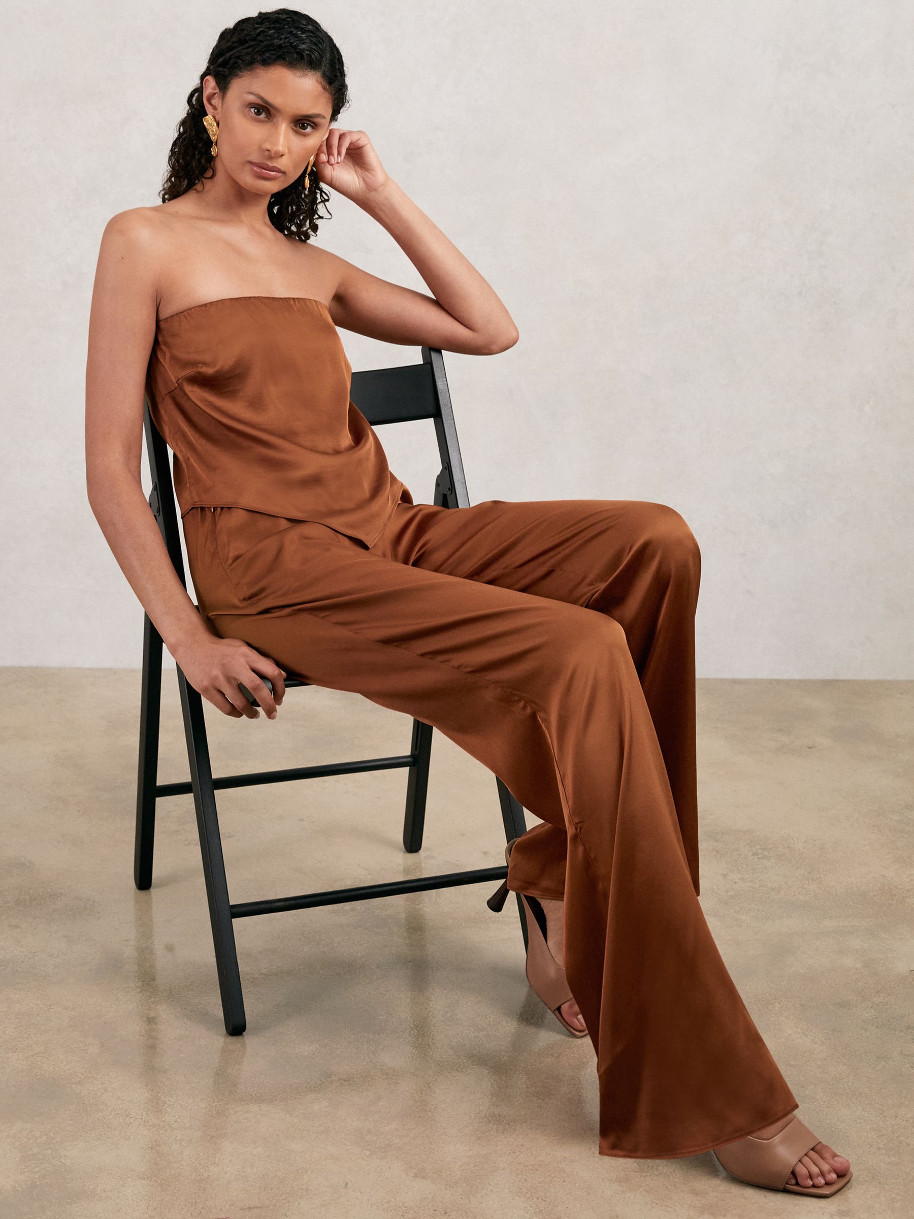 Good American Satin Wide-Leg Trousers in Copper - Image 3 of 5