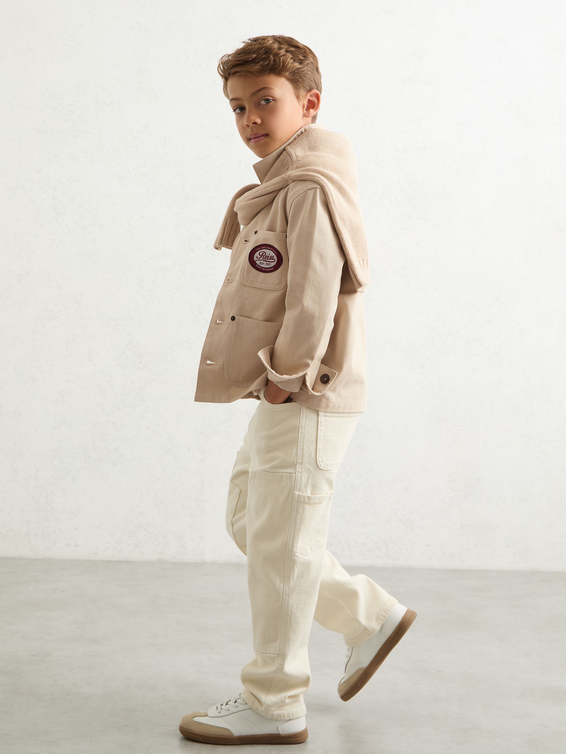 9-13 yrs Denim Motor Cars Overshirt in Off White - Image 1 of 5