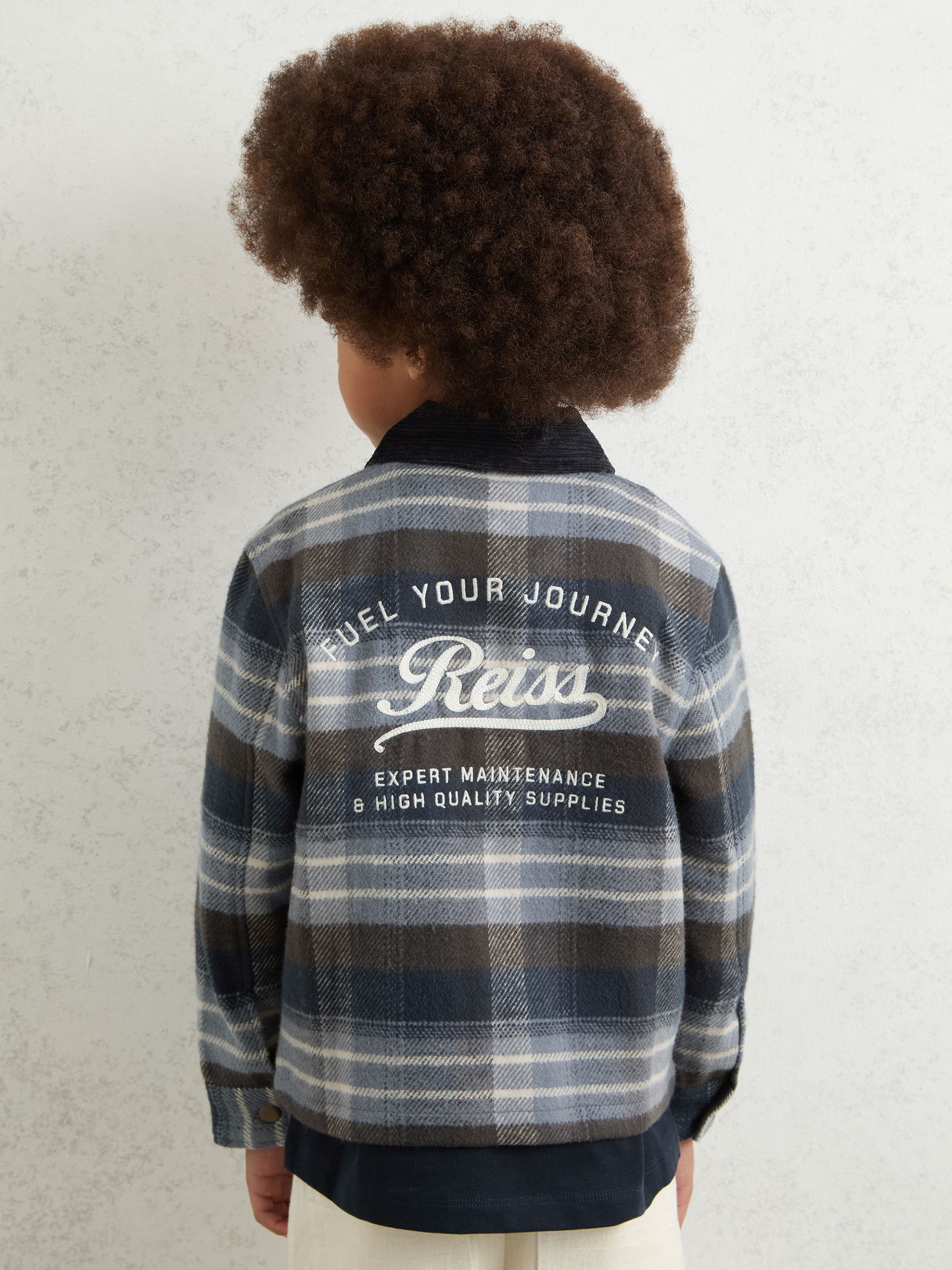 9-13 yrs Cotton Check Motor Cars Overshirt in Blue - Image 3 of 5