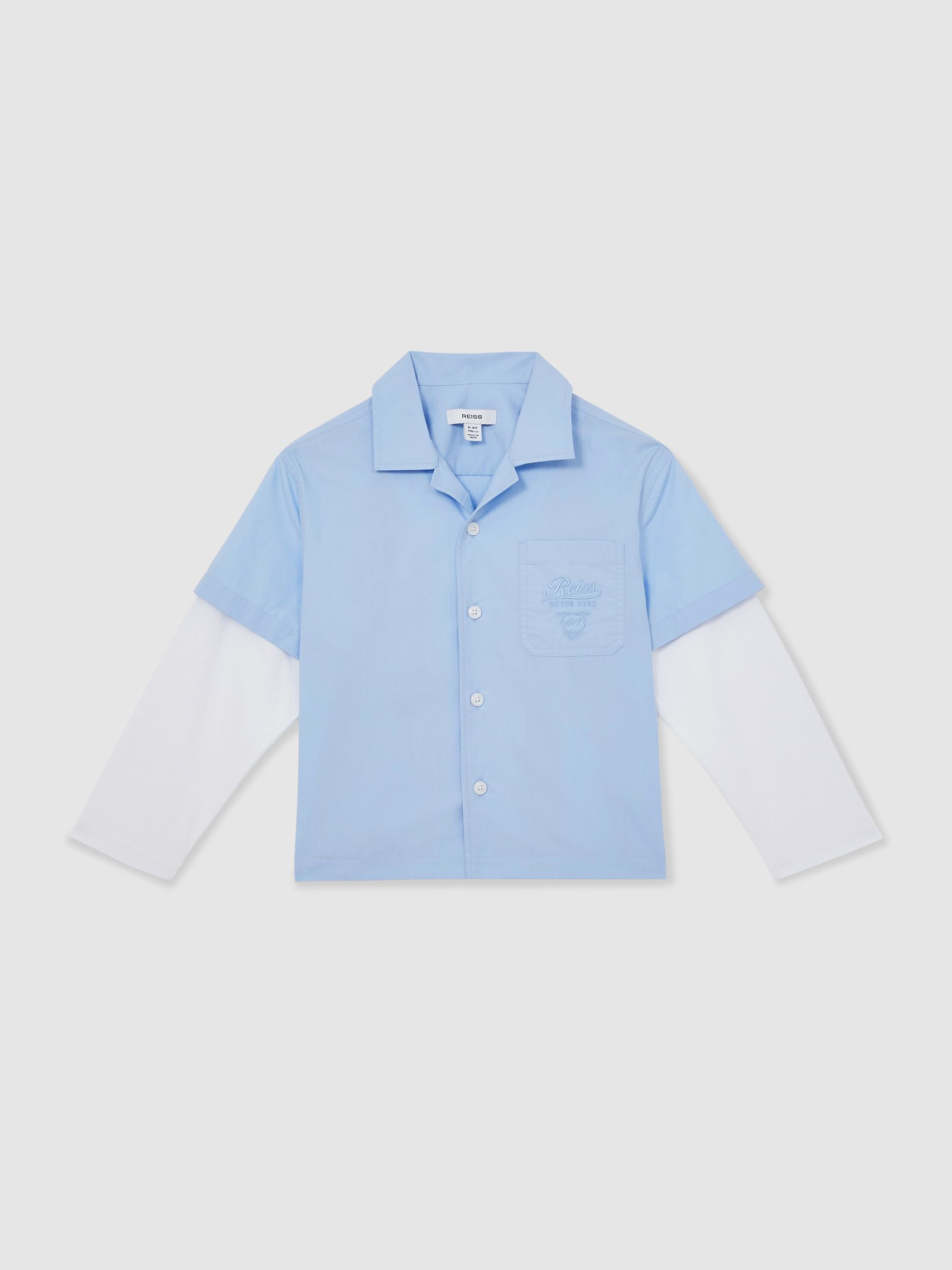 9-13 yrs Cotton Motor Cars Dual-Sleeve Shirt in Blue/White - Image 2 of 4