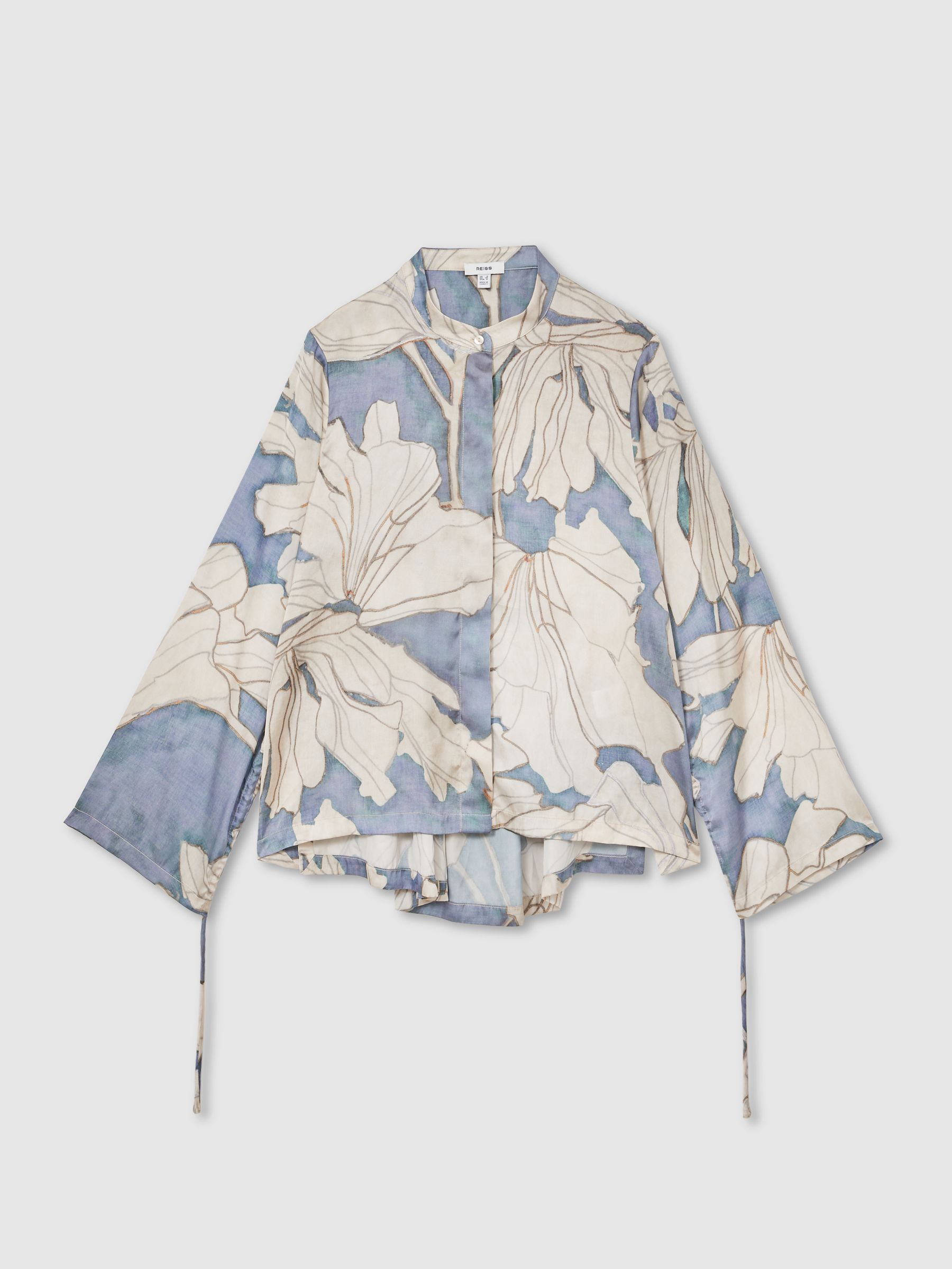 Floral Print Gathered Cut Out Shirt in Blue - Image 2 of 6