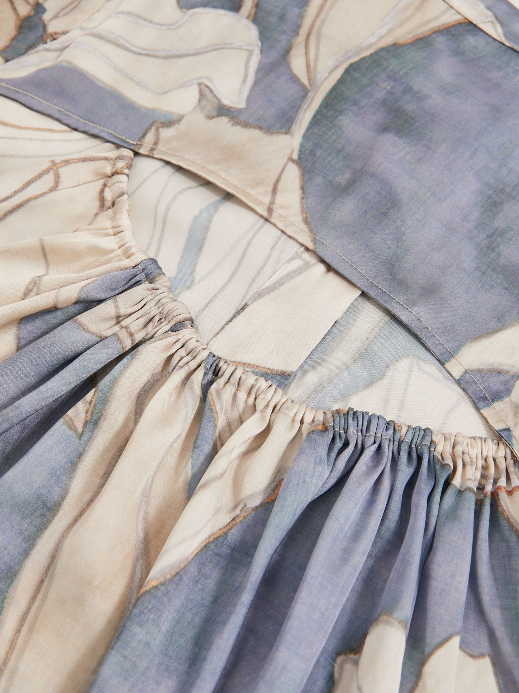 Floral Print Gathered Cut Out Shirt in Blue - image 3