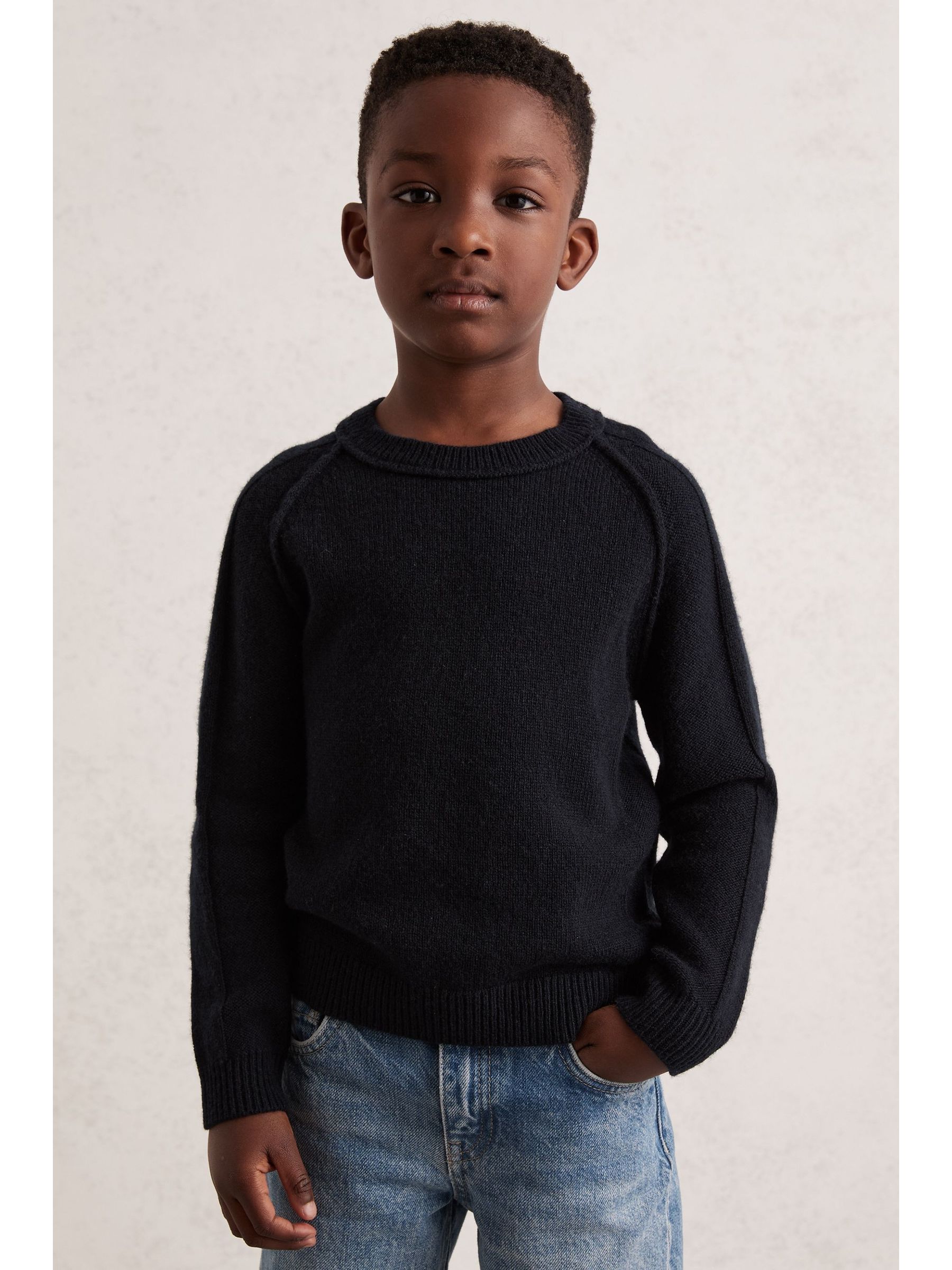 13-14 yrs Wool-Cashmere Reverse-Seam Jumper in Navy - Image 2 of 4