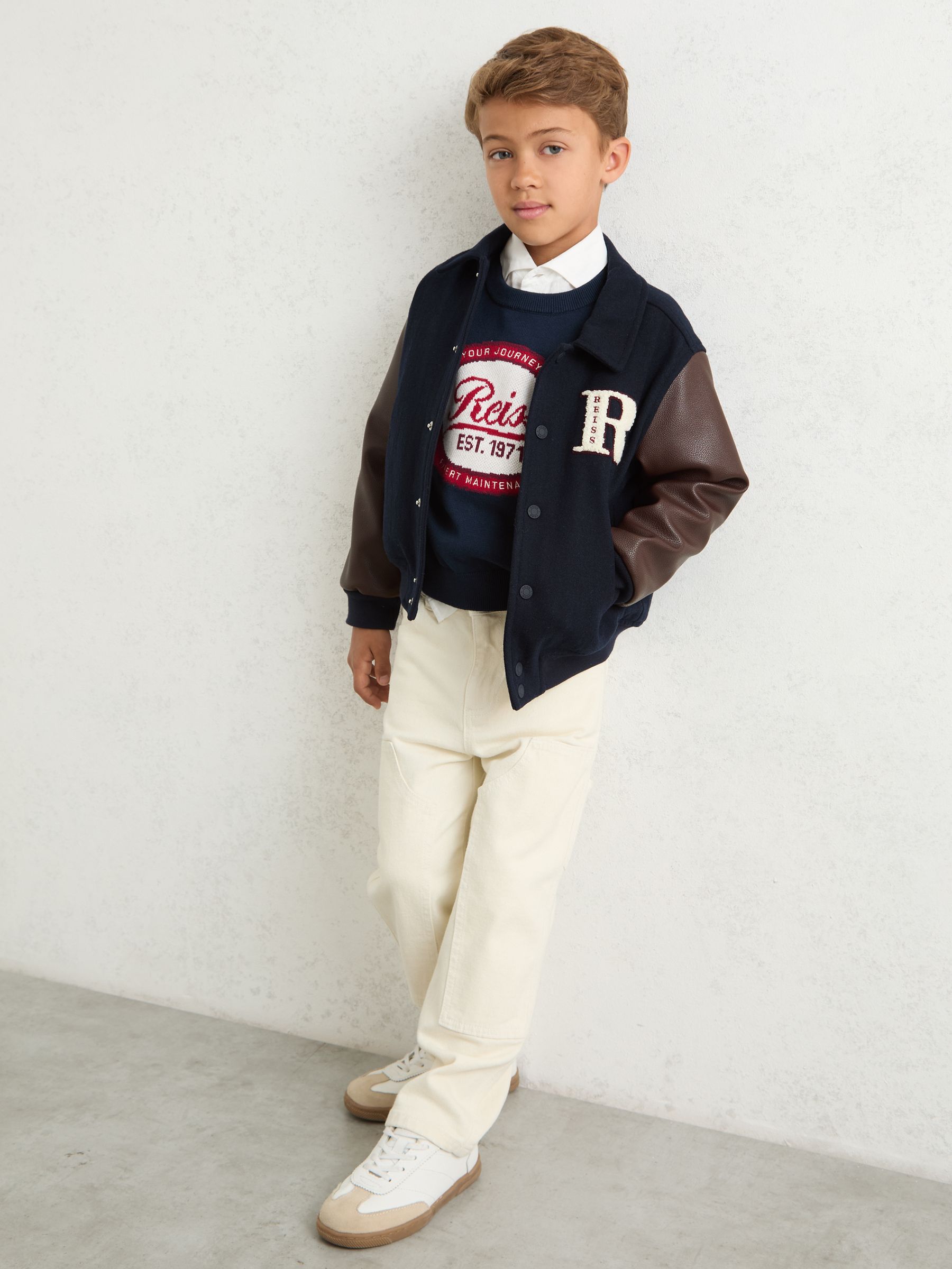 3-9 yrs Motor Cars Press-Stud Bomber Jacket in Navy/Brown - Image 1 of 5