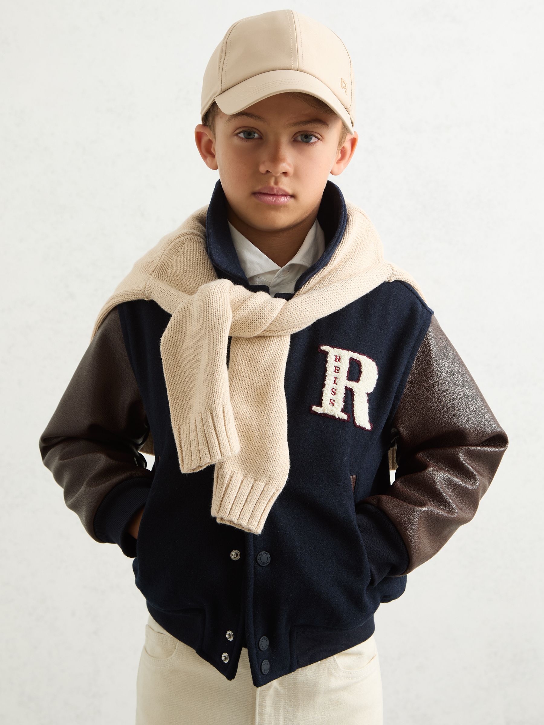 3-9 yrs Motor Cars Press-Stud Bomber Jacket in Navy/Brown - Image 3 of 5