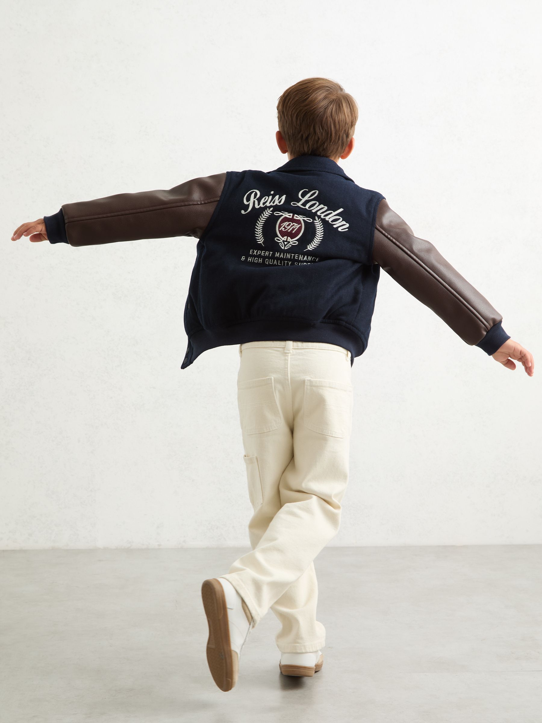 3-9 yrs Motor Cars Press-Stud Bomber Jacket in Navy/Brown - Image 4 of 5