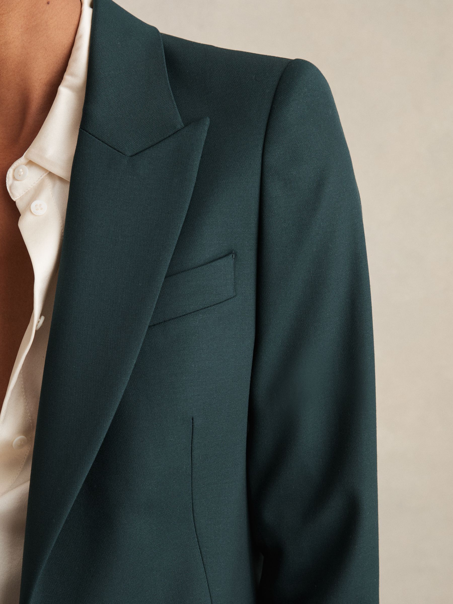 Wool-Blend Single-Breasted Suit Blazer in Green - Image 3 of 7