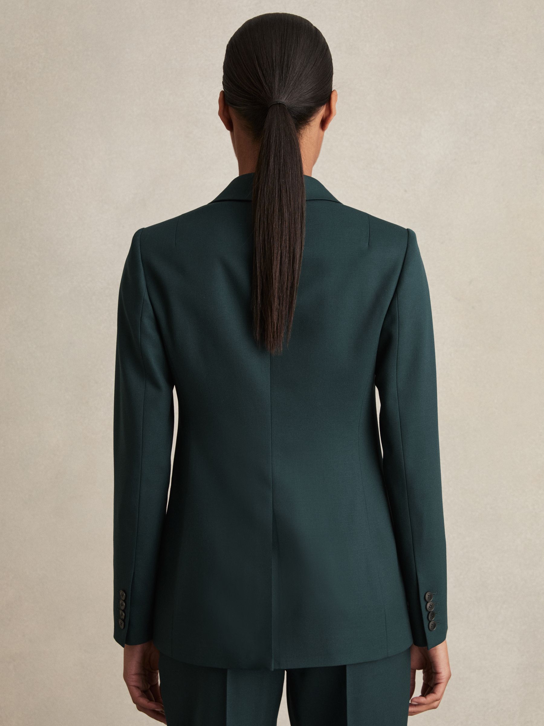 Wool-Blend Single-Breasted Suit Blazer in Green - image 4