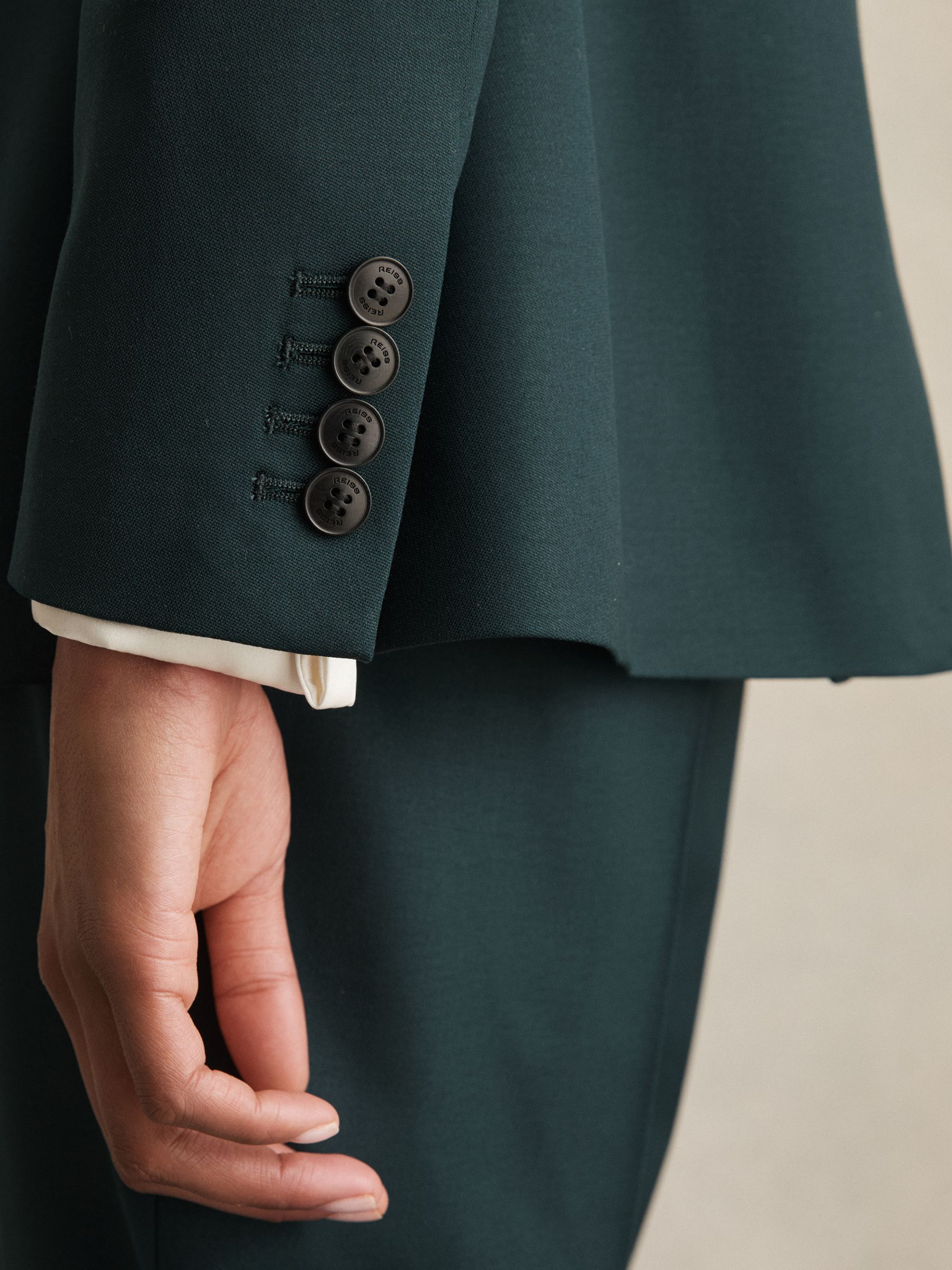 Wool-Blend Single-Breasted Suit Blazer in Green - Image 6 of 7