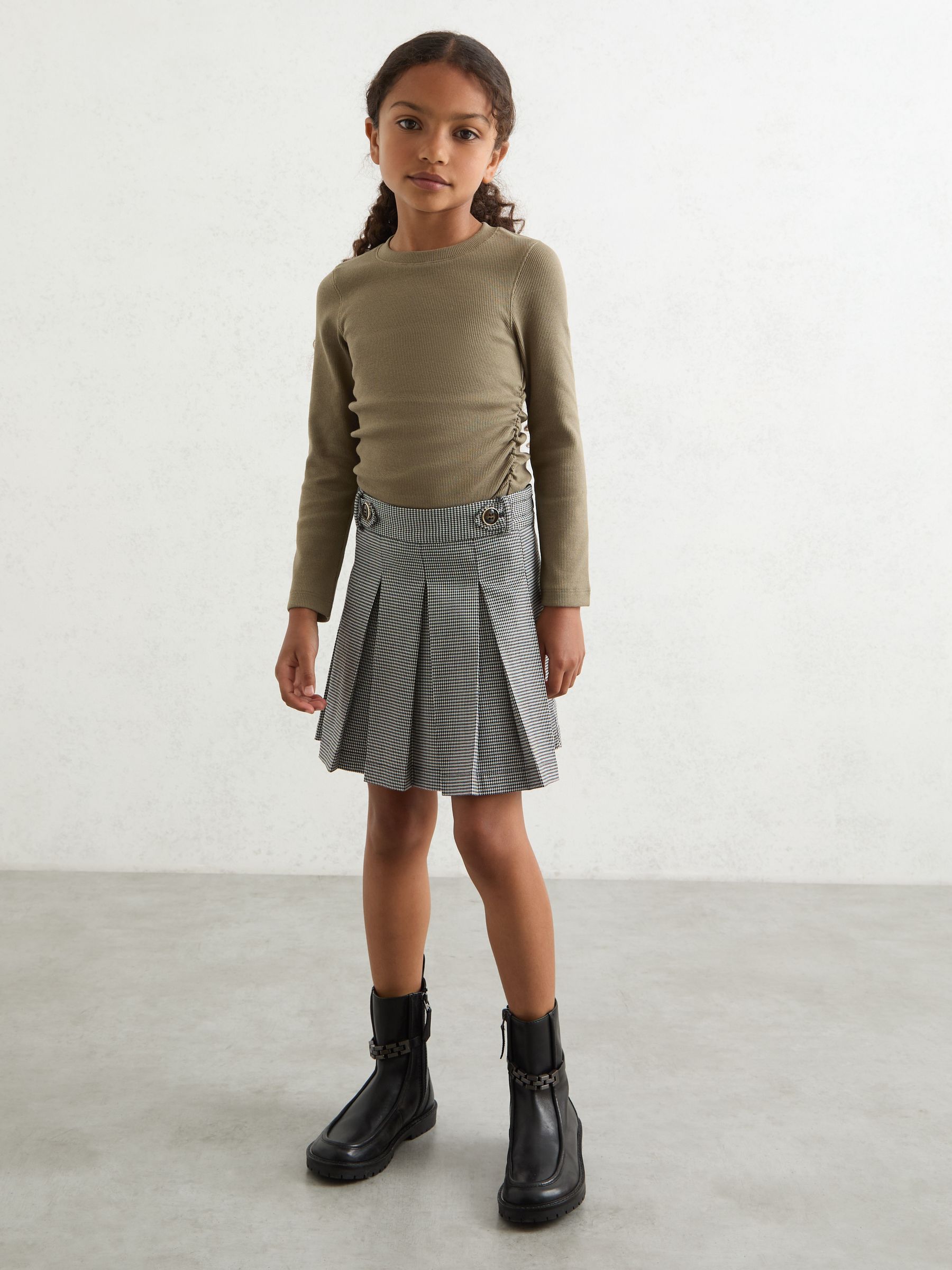 4-9 yrs Cotton Ruched Long-Sleeve T-Shirt with Stretch in Khaki - Image 3 of 4