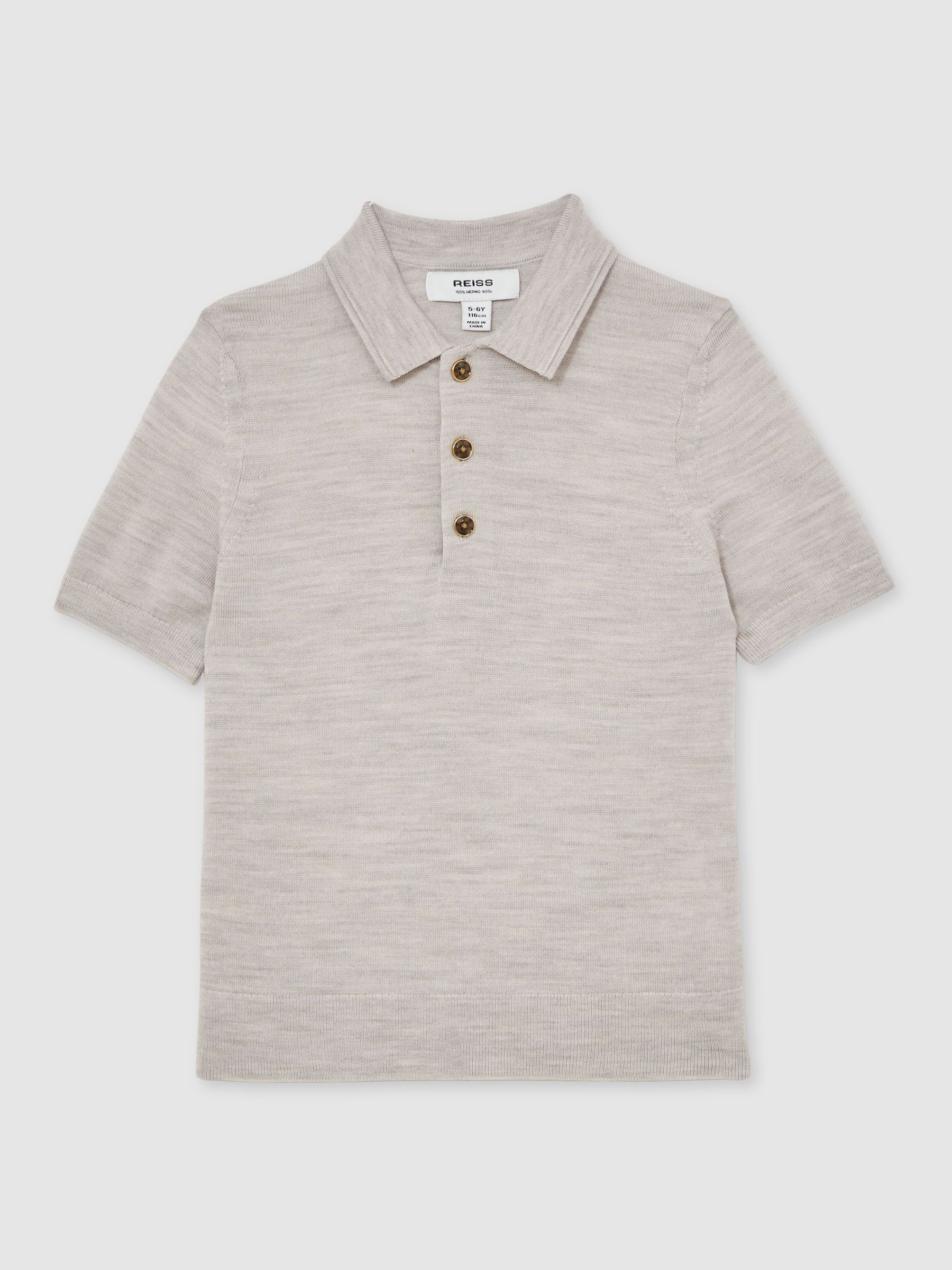 9-13 yrs Merino Wool Short Sleeve Polo Shirt in Wicker Melange - Image 2 of 4