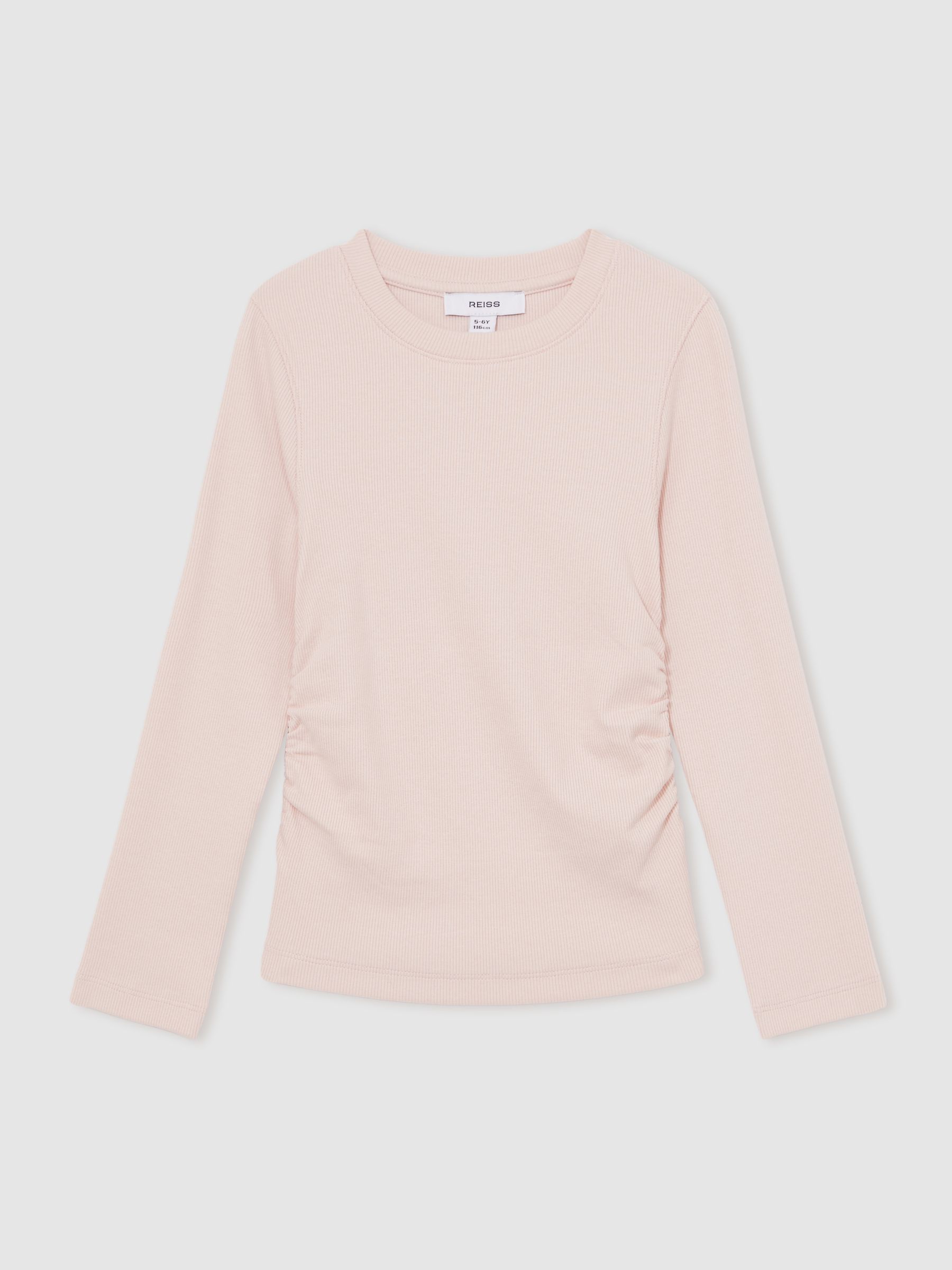 4-9 yrs Cotton Ruched Long-Sleeve T-Shirt with Stretch in Pale Pink - Image 2 of 4