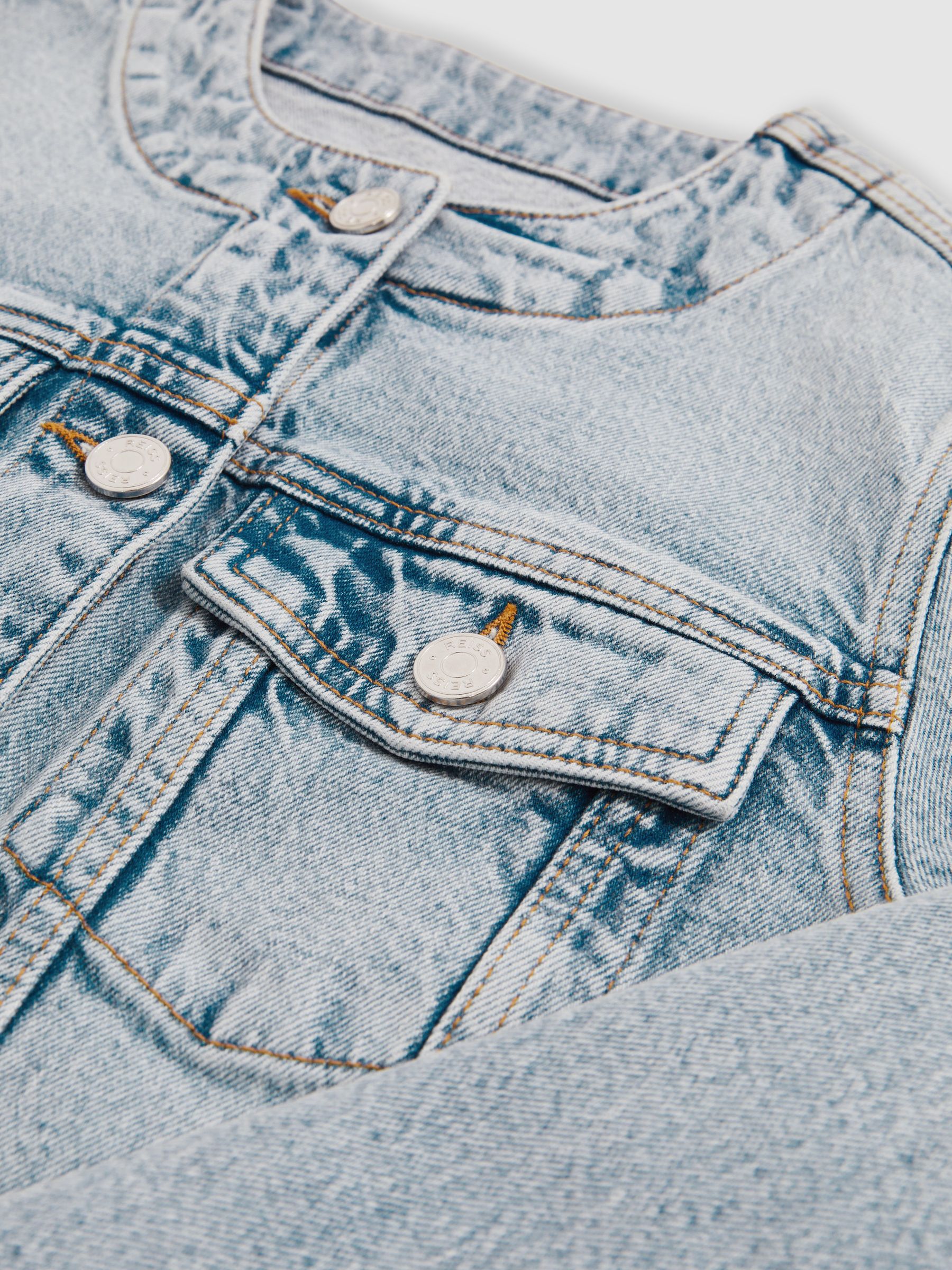 Collarless Cropped Denim Jacket in Light Blue - Image 7 of 7