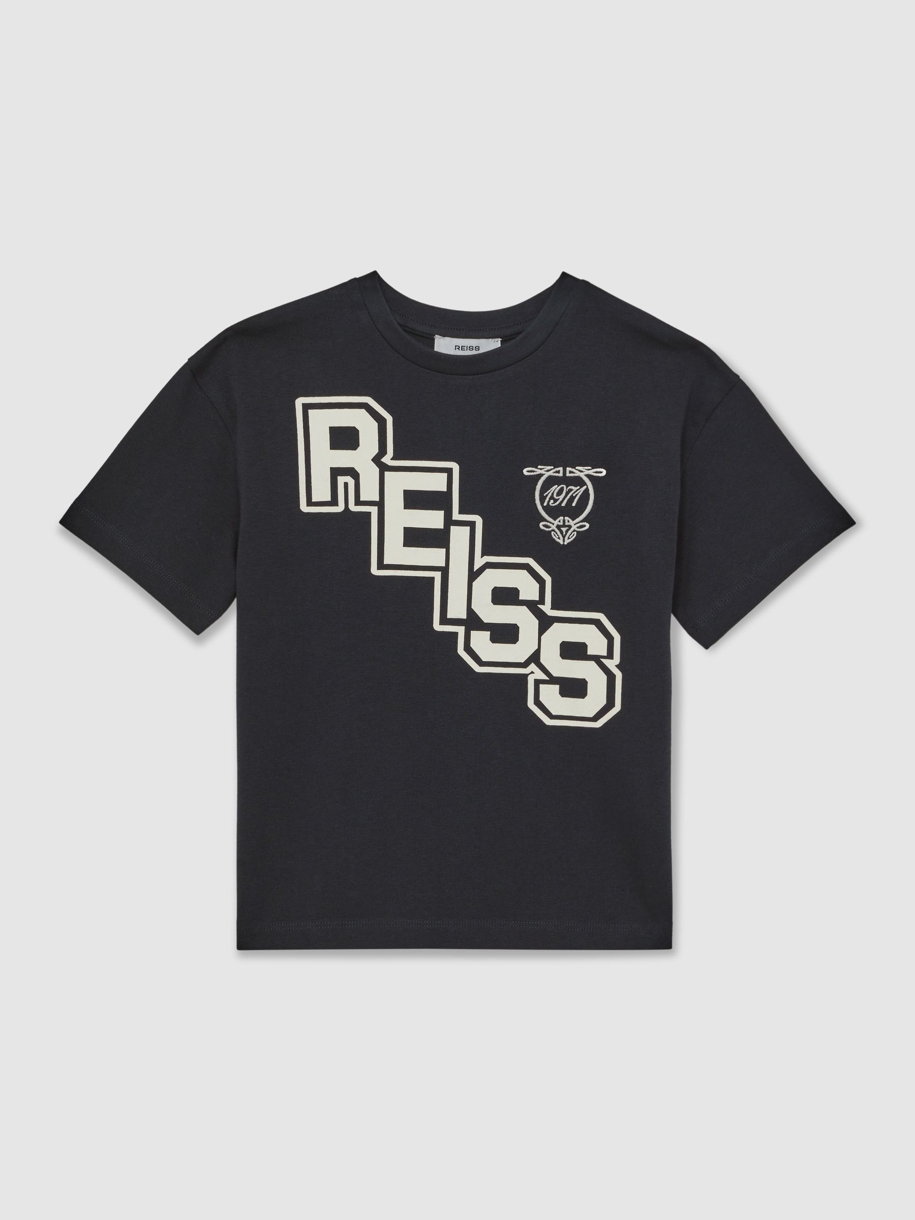 13-14 yrs Cotton Oversized Logo T-Shirt in Navy/White - Image 1 of 4