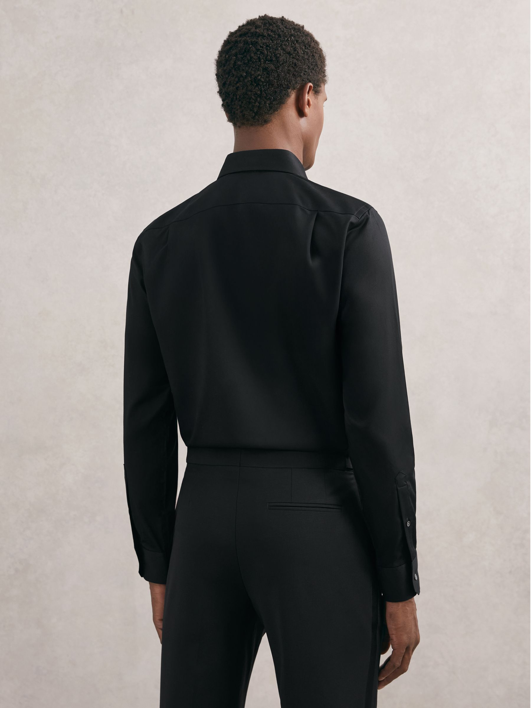 Regular Fit Cotton Dinner Shirt in Black - Image 6 of 8