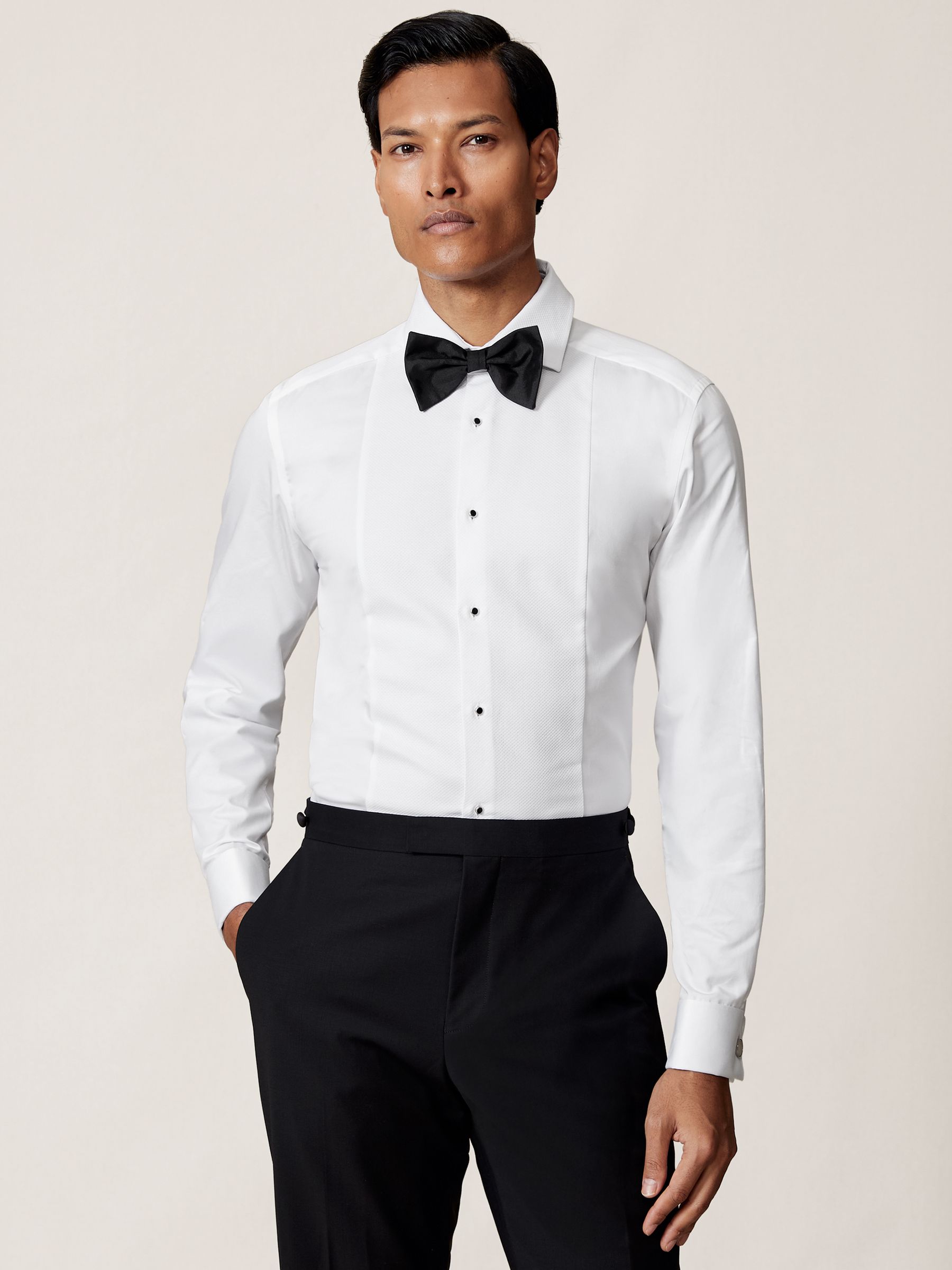 Slim Fit Cotton Double-Cuff Dinner Shirt Regular-Fit in White - Image 3 of 7