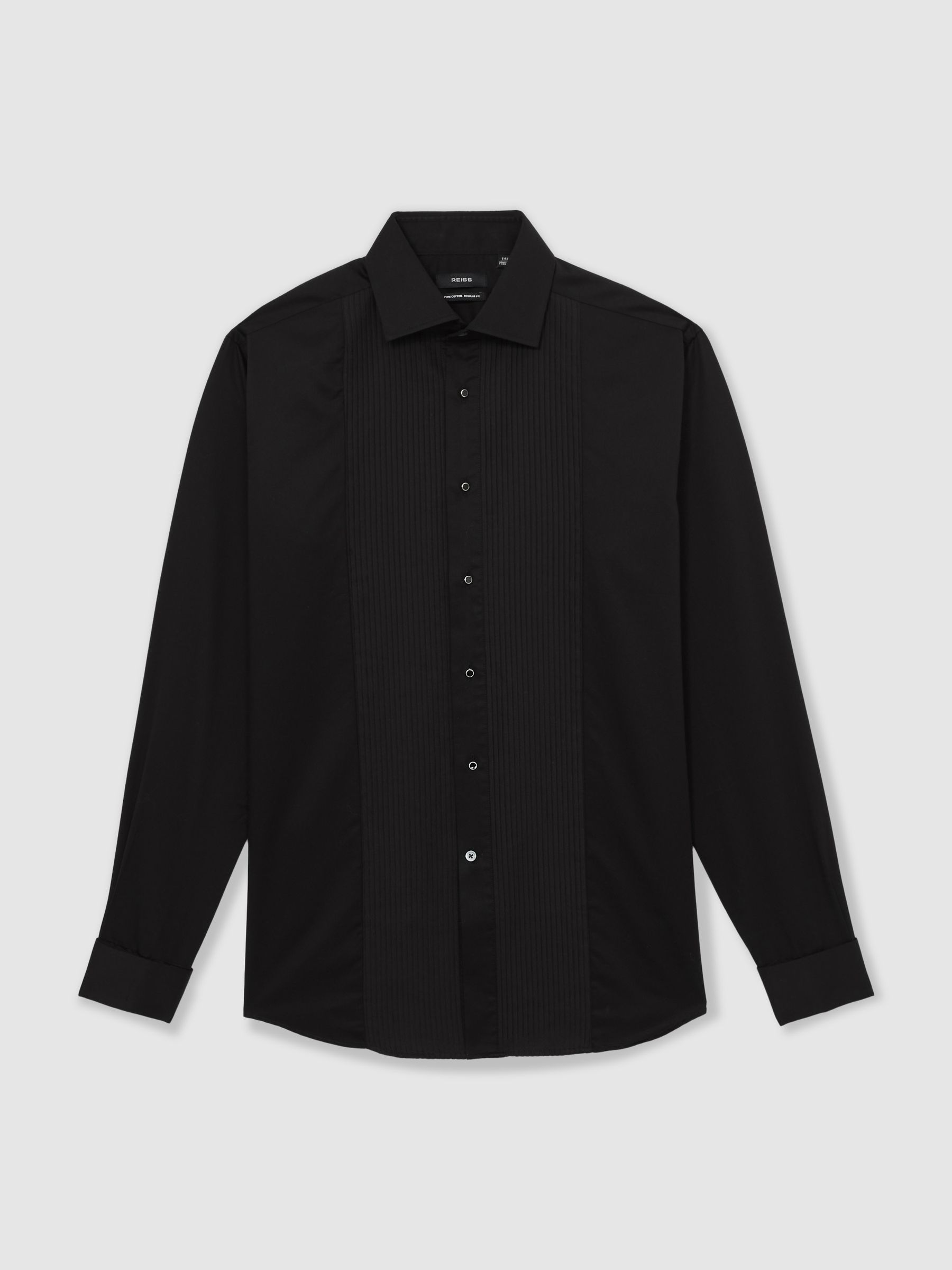 Regular Fit Cotton Double-Cuff Dinner Shirt Regular-Fit in Black - Image 2 of 8