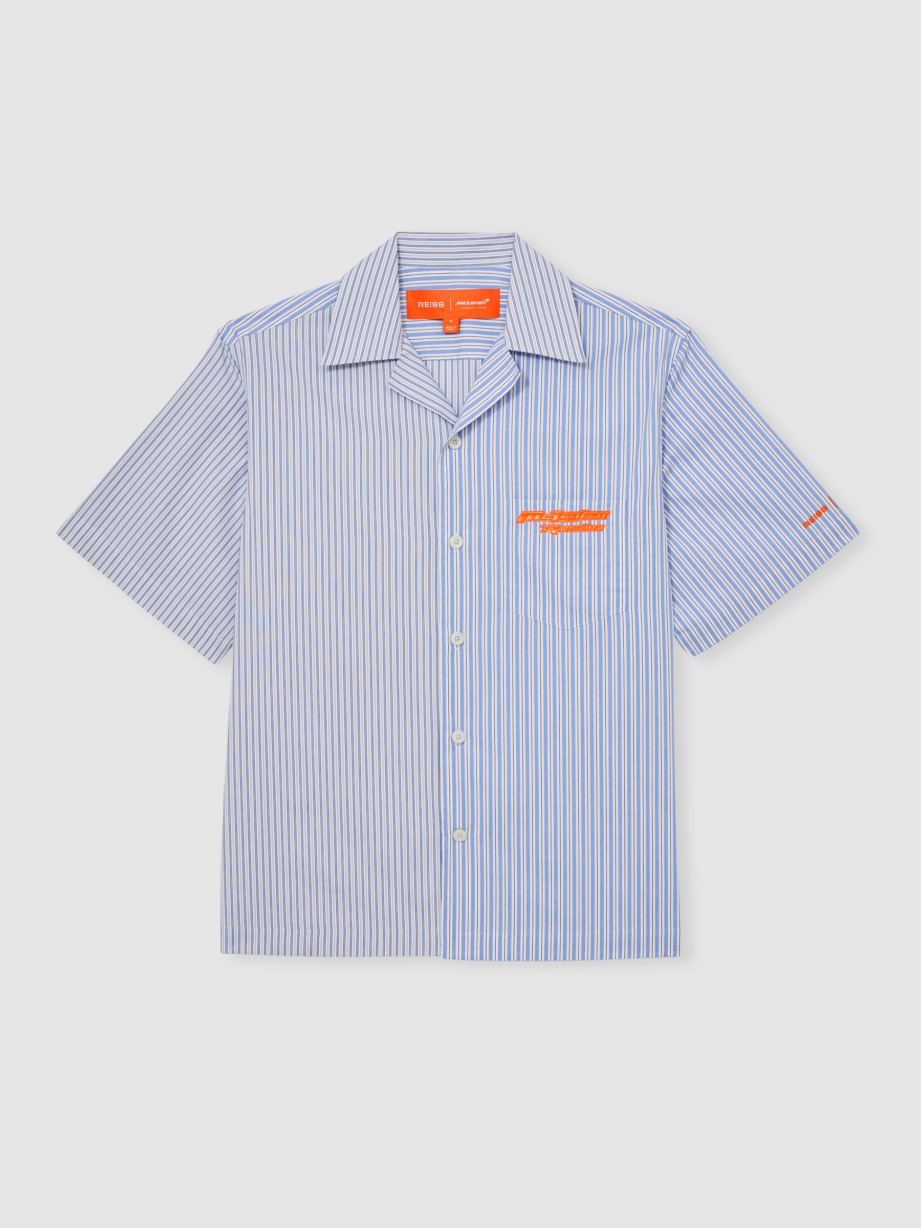 McLaren F1 Team Cuban Collar Striped Shirt in Soft Blue/White - Image 2 of 6