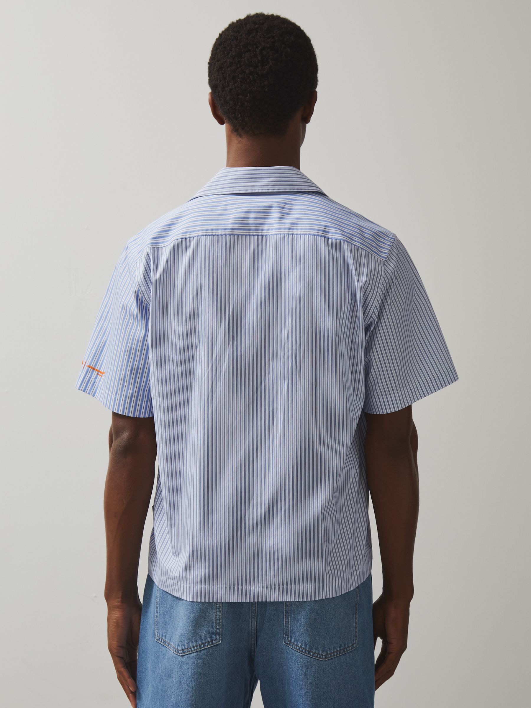 McLaren F1 Team Cuban Collar Striped Shirt in Soft Blue/White - Image 5 of 6