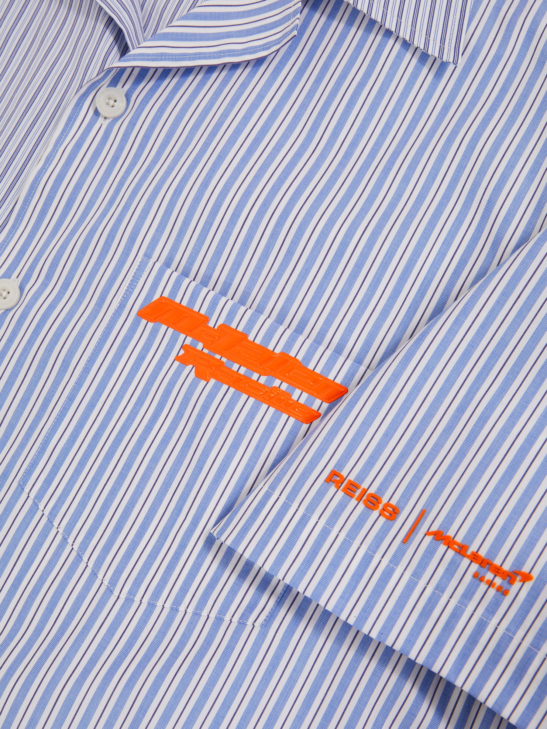 McLaren F1 Team Cuban Collar Striped Shirt in Soft Blue/White - Image 6 of 6
