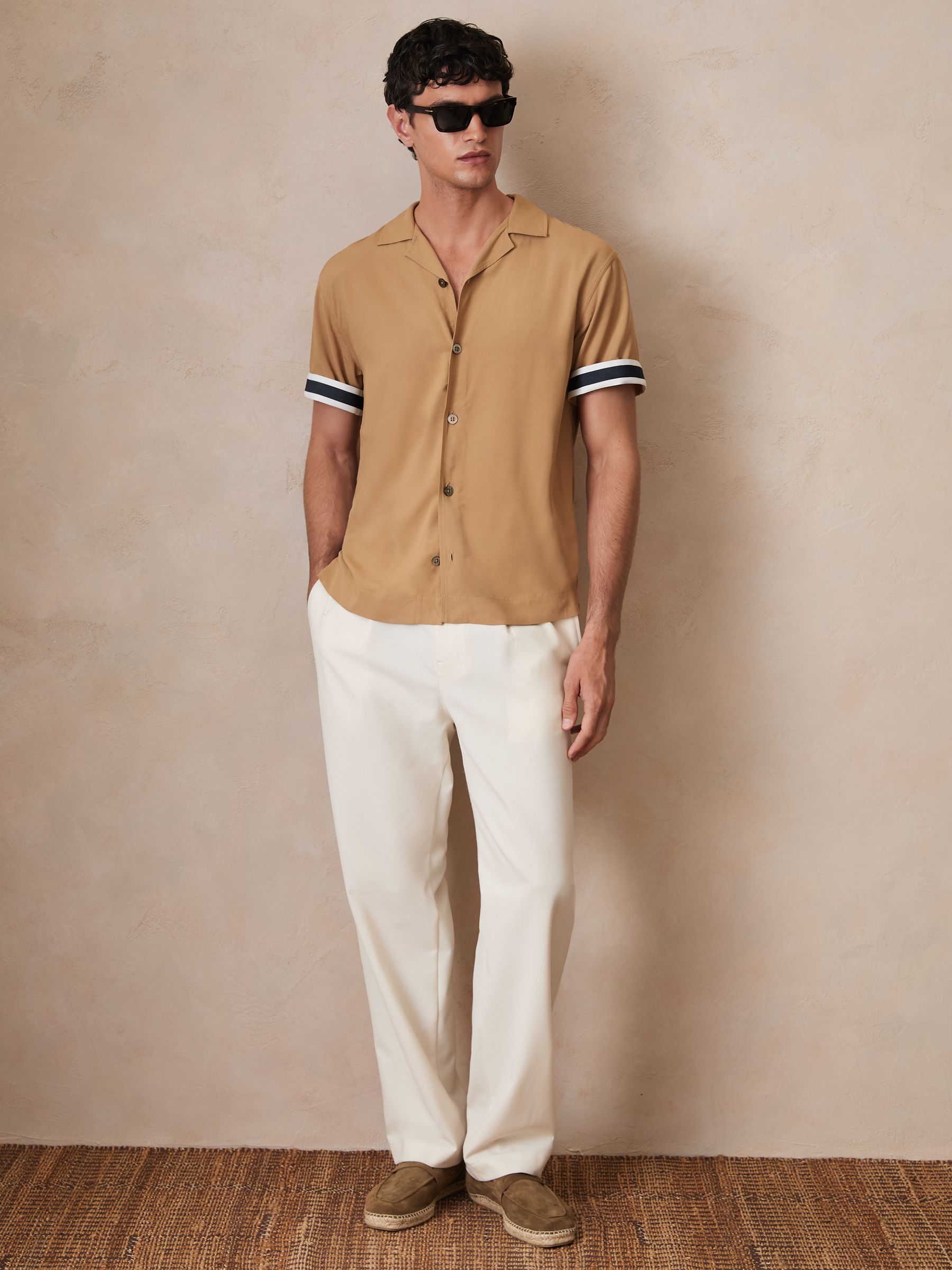 Reiss | Ché Stripe-Cuff Shirt in Camel - Image 4 of 8