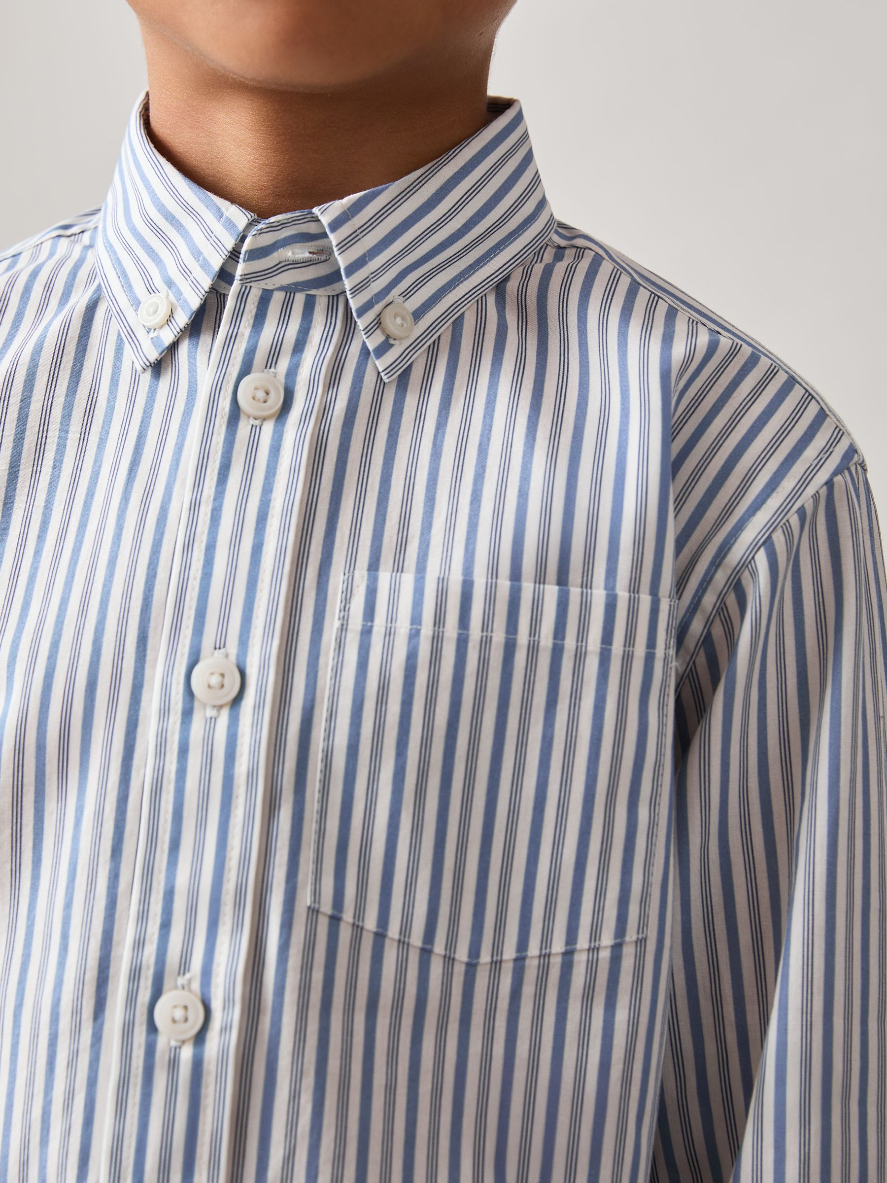 13-14 yrs Cotton-Poplin Striped Oversize Shirt in Blue/White - Image 3 of 4