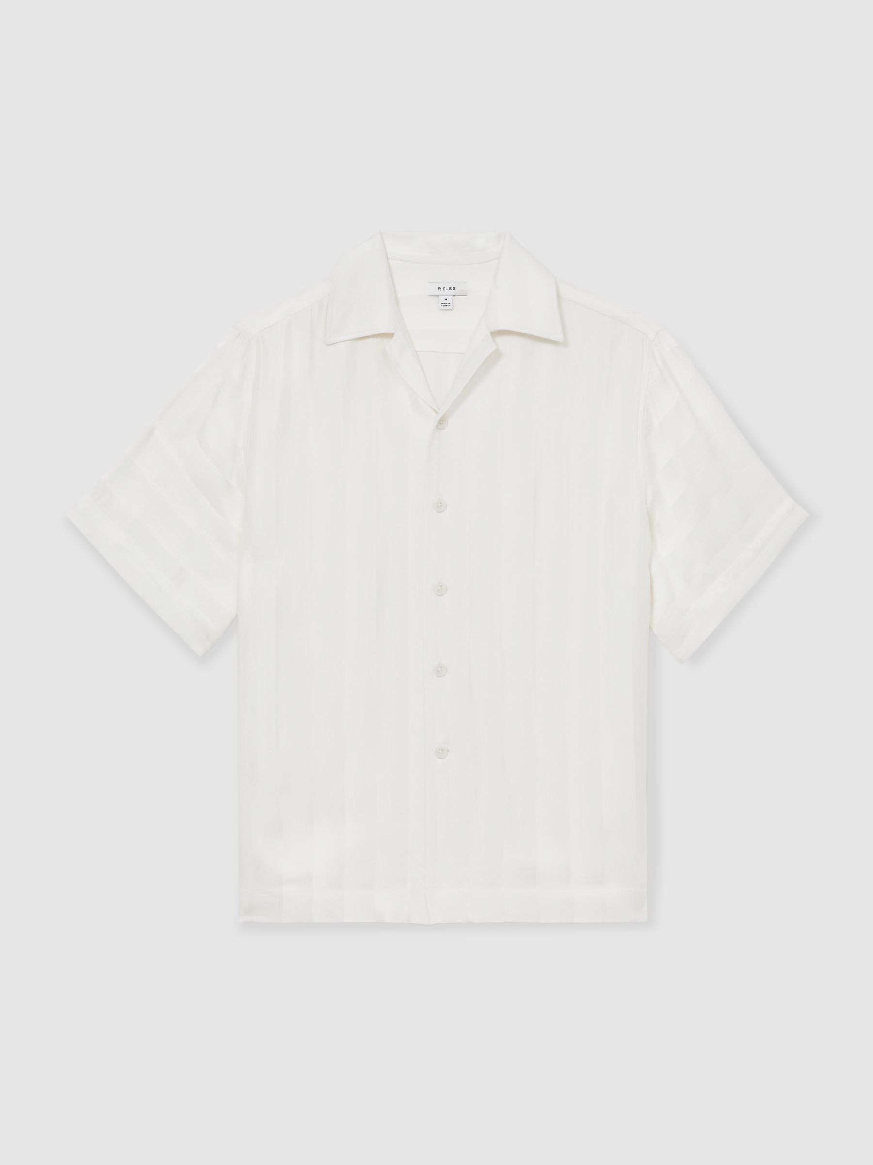 Jacquard Stripe Cuban Collar Shirt in White - Image 2 of 5